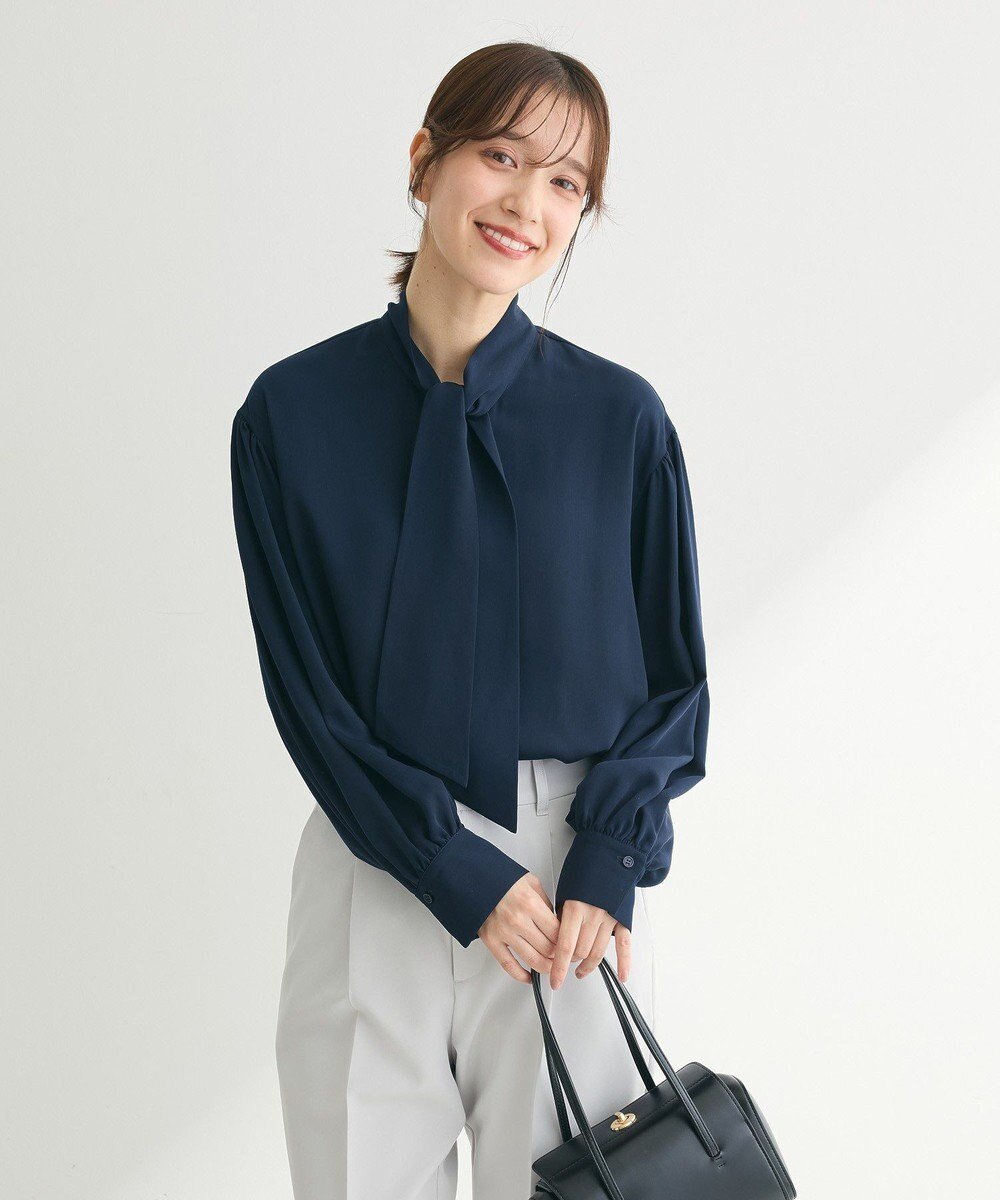 【グリーンパークス/Green Parks】のef-de ボウタイブラウス インテリア・キッズ・メンズ・レディースファッション・服の通販 founy(ファニー) ファッション Fashion レディースファッション Fashion for Women トップス・カットソー Cut & Sew Tops シャツ・ブラウス・オフィスカジュアル Elegant Blouses & Button-Ups インナー Innerwear ギャザー Gathered, Ruffled シンプル Simple, Minimal ジャケット Jacket, Outerwear ジョーゼット Georgette, Semi-Sheer Fabric スリーブ Sleeve, Long Sleeve / Short Sleeve ポケット Pocket, Pocket Detail A/W・秋冬 Autumn/Winter S/S・春夏 SS, Spring/Summer, Warm Season おすすめ Recommended / Our Picks 夏 Summer Dark Navy|ID: prp329100004626551 ipo3291000000034282329