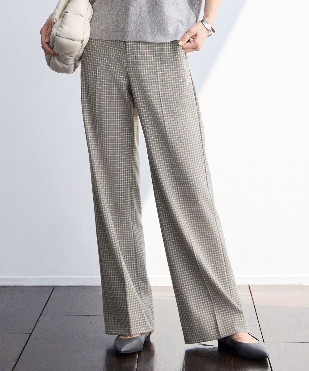 【自由区/JIYU-KU】のTRギャバチェック柄ストレート パンツ 人気、トレンドファッション・服の通販 founy(ファニー) 　ファッション　Fashion　レディースファッション　Fashion for Women　パンツ　Pants & Trousers　ギャザー　Gathered, Ruffled　コンパクト　Compact, Small Size　ストレッチ　Stretch, Stretchy Fabric　ストレート　Straight, Straight Cut　センター　Center, Center Line　チェック　Check, Plaid, Tartan　定番　Standard, Basic Item　人気　Popular, Best Seller　フィット　Fit, Slim Fit　ローズ　Rose, Rose Motif　A/W・秋冬　Autumn/Winter　 other-1|ID: prp329100004626796 ipo3291000000035467855