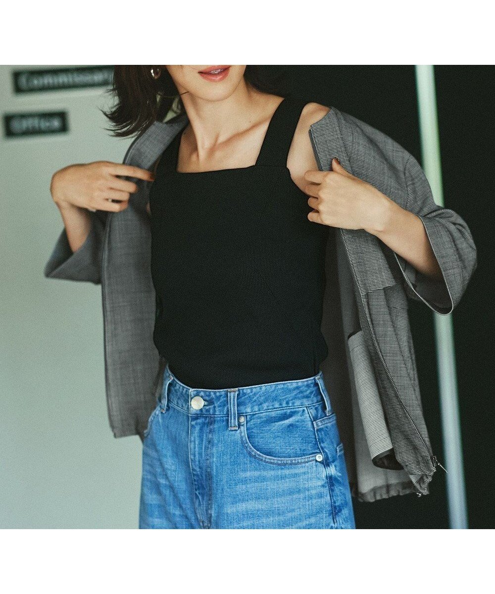 【組曲/KUMIKYOKU】のテレコスクエア タンクトップ インテリア・キッズ・メンズ・レディースファッション・服の通販 founy(ファニー) 　ファッション　Fashion　レディースファッション　Fashion for Women　トップス・カットソー　Cut & Sew Tops　カーディガン　Cardigan, Knitwear　スクエア　Square, Square Shape　タンク　Tank Top, Sleeveless Top　テクスチャー　Texture, Textured Fabric　テレコ　Ribbed, Rib Stitch　トレンド　Trend, Trending Now　バランス　Balance, Style Balance　ボーダー　Border, Stripe　無地　Plain, Solid Color　A/W・秋冬　Autumn/Winter　S/S・春夏　SS, Spring/Summer, Warm Season　おすすめ　Recommended / Our Picks　夏　Summer　ブラック系|ID: prp329100004626802 ipo3291000000033599012