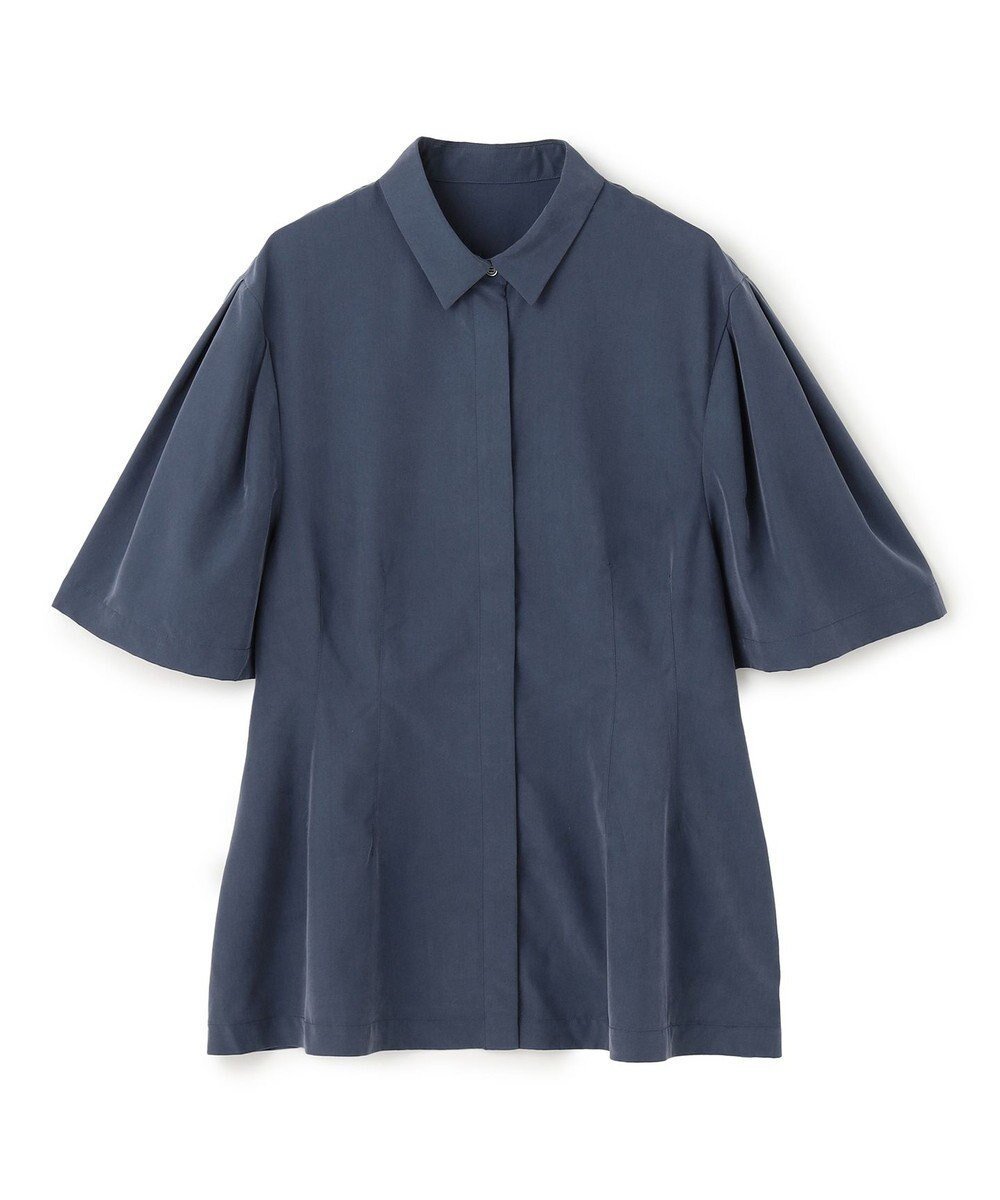 【アンフィーロ 自由区/UNFILO】のフィブリル ペプラムブラウス インテリア・キッズ・メンズ・レディースファッション・服の通販 founy(ファニー) 　ファッション　Fashion　レディースファッション　Fashion for Women　トップス・カットソー　Cut & Sew Tops　シャツ・ブラウス・オフィスカジュアル　Elegant Blouses & Button-Ups　おすすめ　Recommended / Our Picks　シェイプ　Shape, Slim Fit　スリム　Slim, Slim Fit　スリーブ　Sleeve, Long Sleeve / Short Sleeve　デニム　Denim, Jeans Material　ドレープ　Drape, Draping Fabric　フレア　Flare, Flared　ペプラム　Peplum, Flared Hem　ヴィンテージ　Vintage Style　エレガント 上品　Elegant　夏　Summer　春　Spring　S/S・春夏　SS, Spring/Summer, Warm Season　ディープブルー|ID: prp329100004626851 ipo3291000000033389798