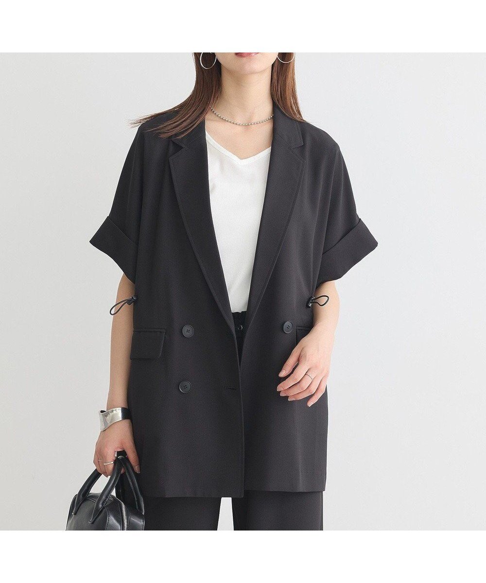 【アースミュージックアンドエコロジー/earth music&ecology】の半袖サイドドロストジャケット インテリア・キッズ・メンズ・レディースファッション・服の通販 founy(ファニー) 　ファッション　Fashion　レディースファッション　Fashion for Women　アウター　Coat / Outerwear Collection　レディースジャケット・軽アウター　Jackets　ショルダー　Shoulder, Shoulder Strap　ジャケット　Jacket, Outerwear　セットアップ　Set-Up, Coordinated Outfit　ダブル　Double, Double-Breasted　ドロップ　Drop Shoulder, Dropped Style　フロント　Front, Front Design　ポケット　Pocket, Pocket Detail　ワイド　Wide, Wide Fit　半袖　Short Sleeve, Half Sleeve　Black|ID: prp329100004626888 ipo3291000000035789849