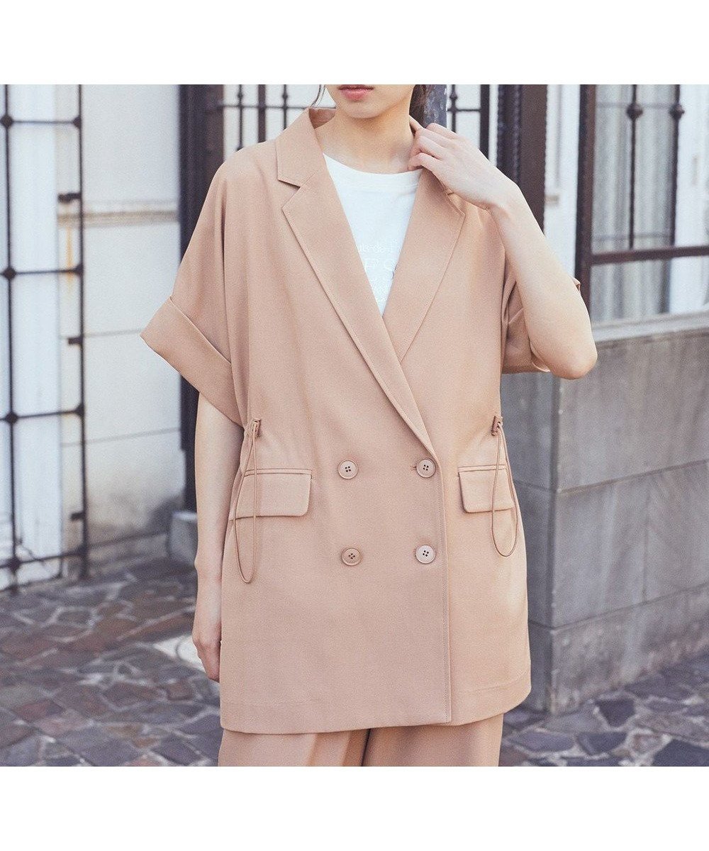 【アースミュージックアンドエコロジー/earth music&ecology】の半袖サイドドロストジャケット インテリア・キッズ・メンズ・レディースファッション・服の通販 founy(ファニー) 　ファッション　Fashion　レディースファッション　Fashion for Women　アウター　Coat / Outerwear Collection　レディースジャケット・軽アウター　Jackets　ショルダー　Shoulder, Shoulder Strap　ジャケット　Jacket, Outerwear　セットアップ　Set-Up, Coordinated Outfit　ダブル　Double, Double-Breasted　ドロップ　Drop Shoulder, Dropped Style　フロント　Front, Front Design　ポケット　Pocket, Pocket Detail　ワイド　Wide, Wide Fit　半袖　Short Sleeve, Half Sleeve　Camel|ID: prp329100004626888 ipo3291000000035789853