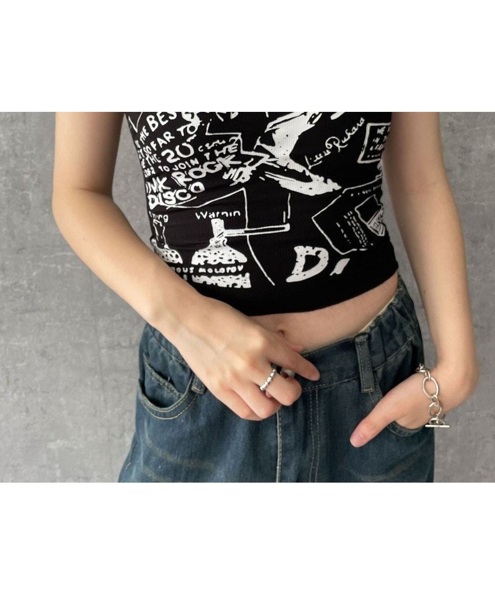 【ウィゴー/WEGO】の【カップ付きインナー】グラフィックリブキャミソール インテリア・キッズ・メンズ・レディースファッション・服の通販 founy(ファニー) 　ファッション　Fashion　レディースファッション　Fashion for Women　トップス・カットソー　Cut & Sew Tops　キャミソール&ノースリーブ　Camisoles & Sleeveless Tops　おすすめ　Recommended / Our Picks　インナー　Innerwear　キャミソール　Camisole, Spaghetti Strap Top　グラフィック　Graphic, Graphic Design　シンプル　Simple, Minimal　スマホ　Smartphone, Mobile Device　夏　Summer　春　Spring　S/S・春夏　SS, Spring/Summer, Warm Season　ブラック|ID: prp329100004627850 ipo3291000000033264344
