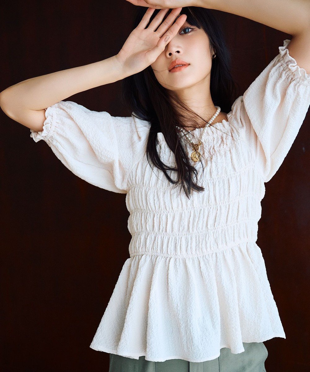 【ハッシュニュアンス/#Newans】の2WAYシャーリングペプラムブラウス 人気、トレンドファッション・服の通販 founy(ファニー) 　ファッション　Fashion　レディースファッション　Fashion for Women　トップス・カットソー　Cut & Sew Tops　シャツ・ブラウス・オフィスカジュアル　Elegant Blouses & Button-Ups　シャーリング　Shirring, Ruched　ショルダー　Shoulder, Shoulder Strap　スクエア　Square, Square Shape　タートルネック　Turtleneck, High Neck　フェミニン　Feminine, Girly　ペプラム　Peplum, Flared Hem　再入荷　Restock / Back in Stock　夏　Summer　春　Spring　S/S・春夏　SS, Spring/Summer, Warm Season　 other-1|ID: prp329100004629775 ipo3291000000033294700