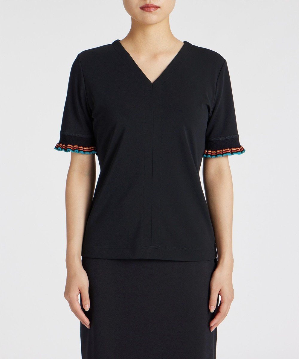 【ポール スミス/Paul Smith】のストライプ フリル 半袖Tシャツ インテリア・キッズ・メンズ・レディースファッション・服の通販 founy(ファニー) 　ファッション　Fashion　レディースファッション　Fashion for Women　トップス・カットソー　Cut & Sew Tops　シャツ・ブラウス・オフィスカジュアル　Elegant Blouses & Button-Ups　ロングTシャツ・Tシャツ　Longline T-Shirts & Tees　カットソー・ベーシックTシャツ　Cut-and-Sewn Tops / Stretch Tees & Basics　なめらか　Smooth, Silky Texture　カットソー　Cut and Sewn Top　ストライプ　Stripe, Striped Pattern　ストレッチ　Stretch, Stretchy Fabric　フェミニン　Feminine, Girly　フリル　Frill, Ruffle　半袖　Short Sleeve, Half Sleeve　A/W・秋冬　Autumn/Winter　ブラック|ID: prp329100004629888 ipo3291000000033353247