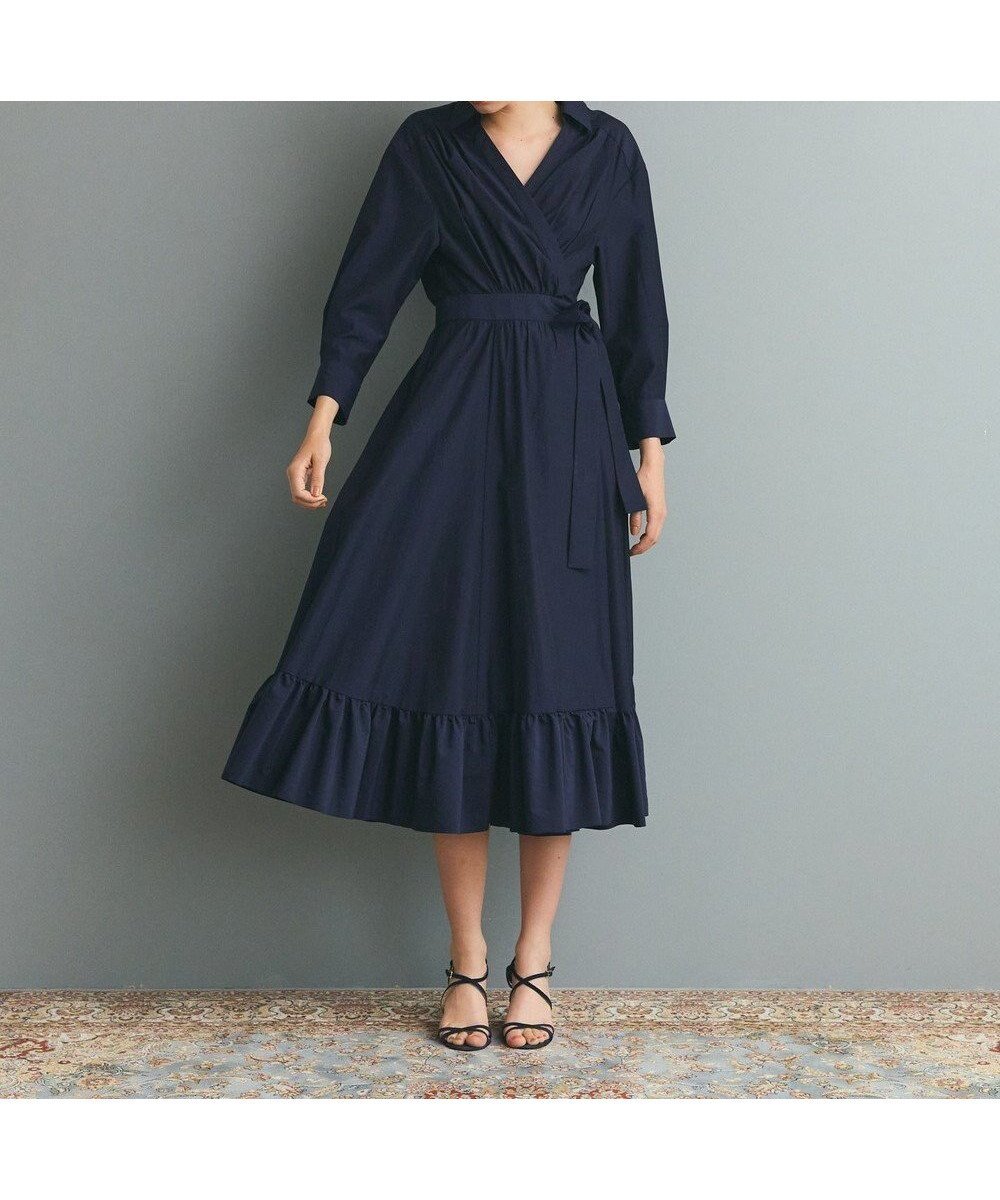 【グレース コンチネンタル/GRACE CONTINENTAL】のカシュクールシャツワンピース インテリア・キッズ・メンズ・レディースファッション・服の通販 founy(ファニー) 　ファッション　Fashion　レディースファッション　Fashion for Women　ワンピース　Dresses　シャツワンピース / 1枚で着映えコーデ　Shirt Dresses　ギャザー　Gathered, Ruffled　シルク　Silk, 100% Silk　ドレス　Dress, One-Piece　ドレープ　Drape, Draping Fabric　フォーマル　Formal, Dressy　フリル　Frill, Ruffle　A/W・秋冬　Autumn/Winter　エレガント 上品　Elegant　ネイビー|ID: prp329100004630374 ipo3291000000033303716