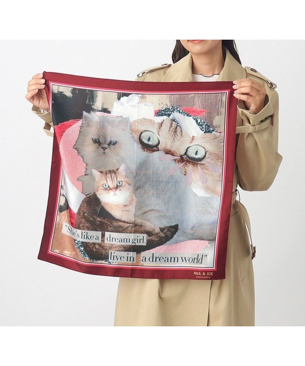 【ムーンバット/MOONBAT】の【WEB限定】PAUL JOE ACCESSOIRES シルクツイル キャットコラージュスカーフ 58×58cm インテリア・キッズ・メンズ・レディースファッション・服の通販 founy(ファニー) 　ファッション　Fashion　レディースファッション　Fashion for Women　アニマル　Animal Print　コレクション　Collection, Seasonal Line　シルク　Silk, 100% Silk　スカーフ　Scarf, Neckwear　なめらか　Smooth, Silky Texture　猫　Cat, Kitty　バンダナ　Bandana, Head Scarf　パターン　Pattern, Design Print　フラワー　Flower, Floral　プリント　Print, Printed Pattern　モチーフ　Motif, Design Theme　再入荷　Restock / Back in Stock　Dream Girl|ID: prp329100004630995 ipo3291000000033316050