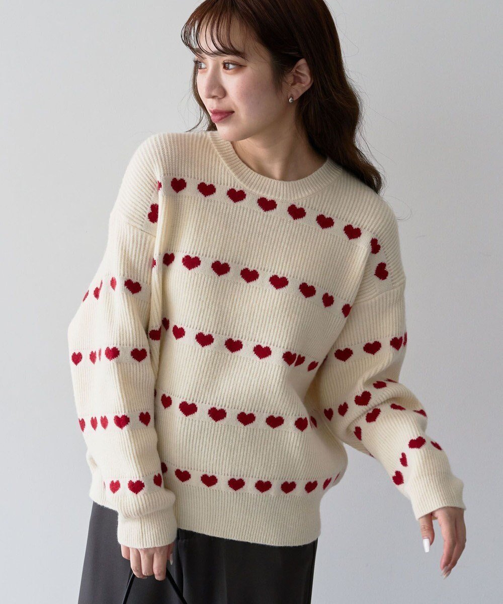 【グリーンパークス/Green Parks】の・swing by ハートクルーネックニット 人気、トレンドファッション・服の通販 founy(ファニー) 　ファッション　Fashion　レディースファッション　Fashion for Women　トップス・カットソー　Cut & Sew Tops　ニット　Knit Tops & Sweaters　おすすめ　Recommended / Our Picks　セーター　Sweater, Knitwear　トレンド　Trend, Trending Now　フェミニン　Feminine, Girly　フォルム　Silhouette, Form　ベーシック　Basic, Essential　ポケット　Pocket, Pocket Detail　再入荷　Restock / Back in Stock　A/W・秋冬　Autumn/Winter　 other-1|ID: prp329100004631037 ipo3291000000033316967