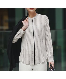 【アイシービー/iCB】の【新色追加・WEB限定カラーあり】BackSatinAmunzen バンドカラーブラウス 人気、トレンドファッション・服の通販 founy(ファニー) ファッション Fashion レディースファッション Fashion for Women トップス・カットソー Cut & Sew Tops シャツ・ブラウス・オフィスカジュアル Elegant Blouses & Button-Ups インナー Innerwear サテン Satin, Glossy Fabric ストライプ Stripe, Striped Pattern スーツ Suit, Formalwear チェーン Chain, Chain Strap 定番 Standard, Basic Item 人気 Popular, Best Seller ハイネック High Neck, Mock Neck プリント Print, Printed Pattern A/W・秋冬 Autumn/Winter セレモニー Ceremony ビジネス 仕事 通勤 Business / Work / Commuting 2025年 2025 2025-2026秋冬・A/W Autumn/Winter 2025–26 AW25–26 |ID:prp329100004631109