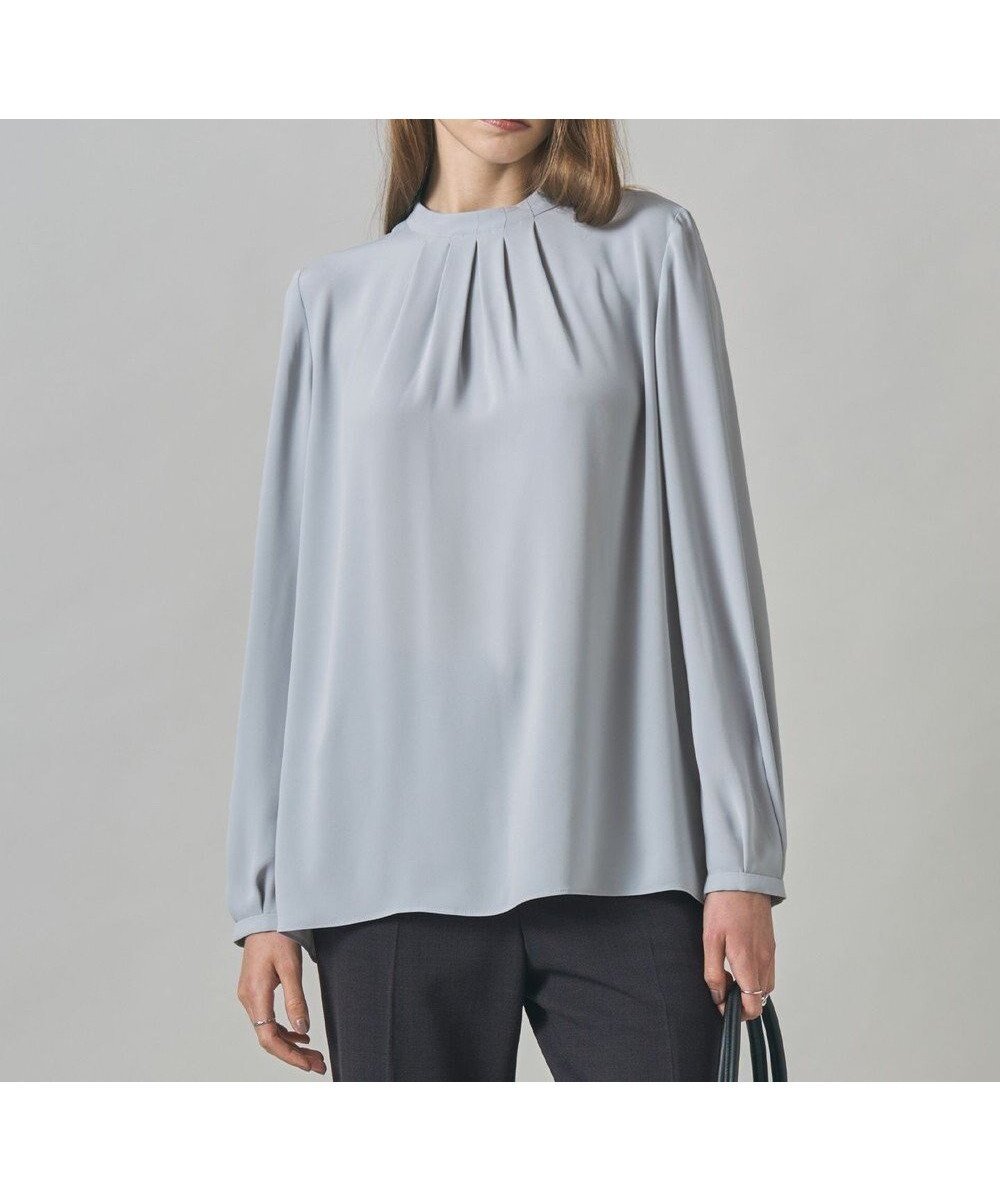 【アイシービー/iCB】の【接触冷感・UVケア・速乾・洗える】BackSatinAmunzen ハイネックブラウス インテリア・キッズ・メンズ・レディースファッション・服の通販 founy(ファニー) 　ファッション　Fashion　レディースファッション　Fashion for Women　トップス・カットソー　Cut & Sew Tops　シャツ・ブラウス・オフィスカジュアル　Elegant Blouses & Button-Ups　洗える　Machine Washable　サテン　Satin, Glossy Fabric　ジャケット　Jacket, Outerwear　長袖　Long Sleeve, Full Sleeve　ハイネック　High Neck, Mock Neck　A/W・秋冬　Autumn/Winter　夏　Summer　セレモニー　Ceremony　ビジネス 仕事 通勤　Business / Work / Commuting　2025年　2025　2025-2026秋冬・A/W　Autumn/Winter 2025–26 AW25–26　サックスグレー系|ID: prp329100004631134 ipo3291000000033318660