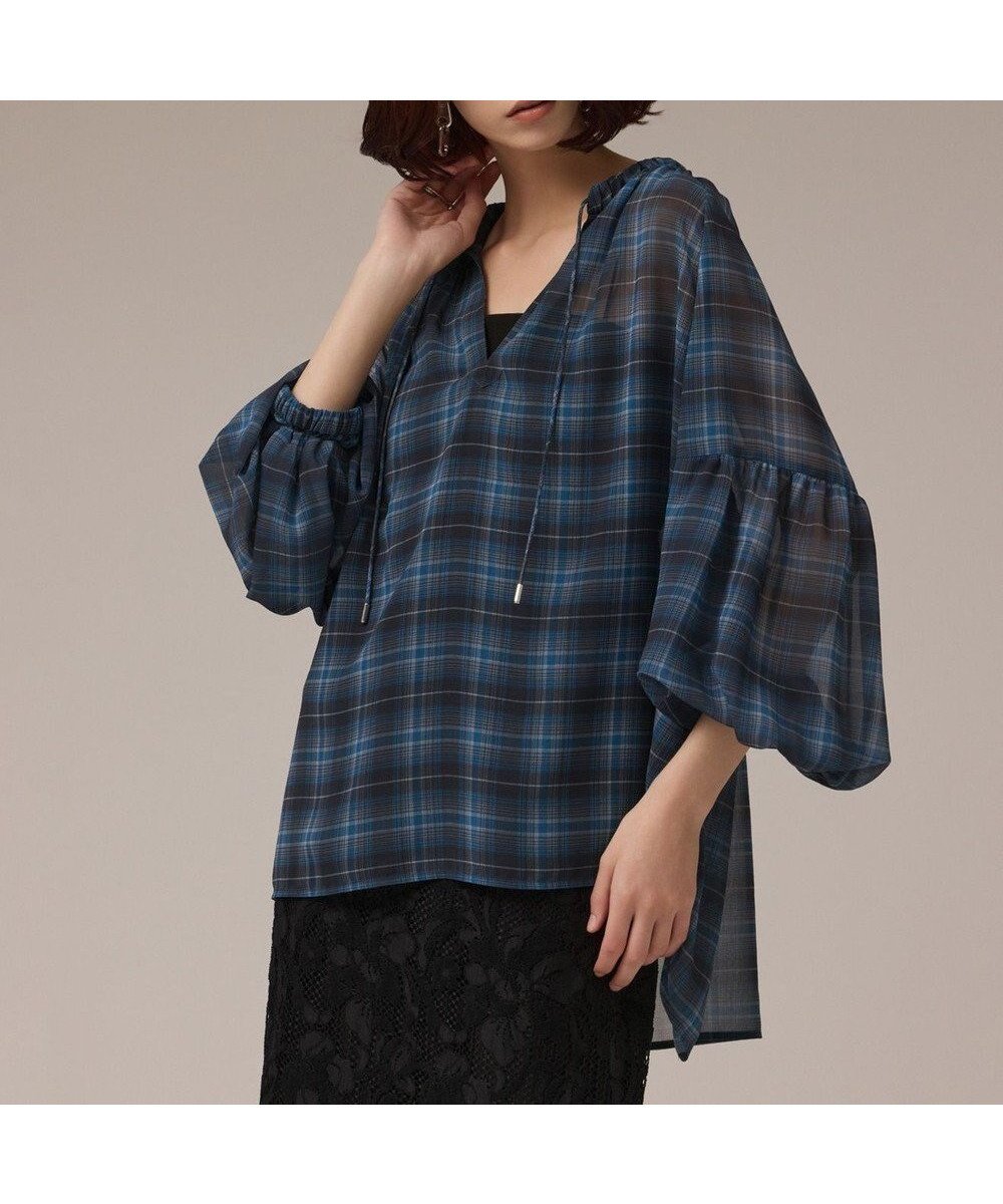 【グレース コンチネンタル/GRACE CONTINENTAL】のチェックカフタントップ インテリア・キッズ・メンズ・レディースファッション・服の通販 founy(ファニー) ファッション Fashion レディースファッション Fashion for Women トップス・カットソー Cut & Sew Tops シャツ・ブラウス・オフィスカジュアル Elegant Blouses & Button-Ups 春 Spring 秋 Autumn ギャザー Gathered, Ruffled グラデーション Gradient, Ombre シアー Sheer, See-Through シフォン Chiffon, Lightweight Fabric スマート Smart, Elegant チェック Check, Plaid, Tartan プリント Print, Printed Pattern S/S・春夏 SS, Spring/Summer, Warm Season 夏 Summer ブルー|ID: prp329100004631150 ipo3291000000033318805