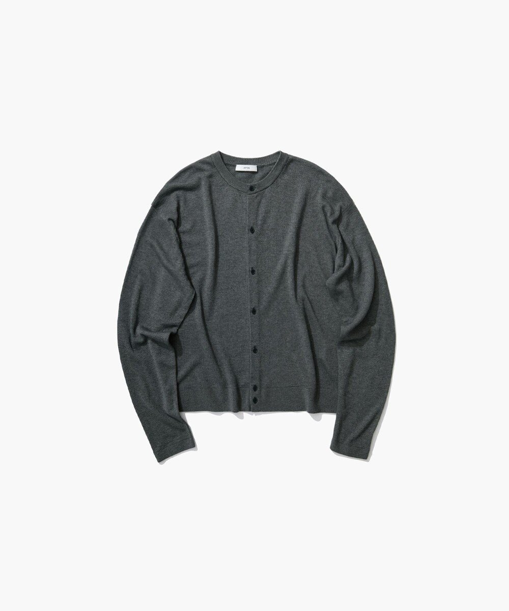 【エイトン/ATON】のGARMENT DYED CASHMERE SILK クルーネックカーディガン インテリア・キッズ・メンズ・レディースファッション・服の通販 founy(ファニー) 　ファッション　Fashion　レディースファッション　Fashion for Women　トップス・カットソー　Cut & Sew Tops　カーディガン・羽織り　Layered Style Cardigans　おすすめ　Recommended / Our Picks　アンサンブル　Ensemble Set　ウォッシャブル　Machine Washable　カットソー　Cut and Sewn Top　カーディガン　Cardigan, Knitwear　シルク　Silk, 100% Silk　シンプル　Simple, Minimal　フロント　Front, Front Design　A/W・秋冬　Autumn/Winter　CHARCOAL GRAY|ID: prp329100004631173 ipo3291000000033319022