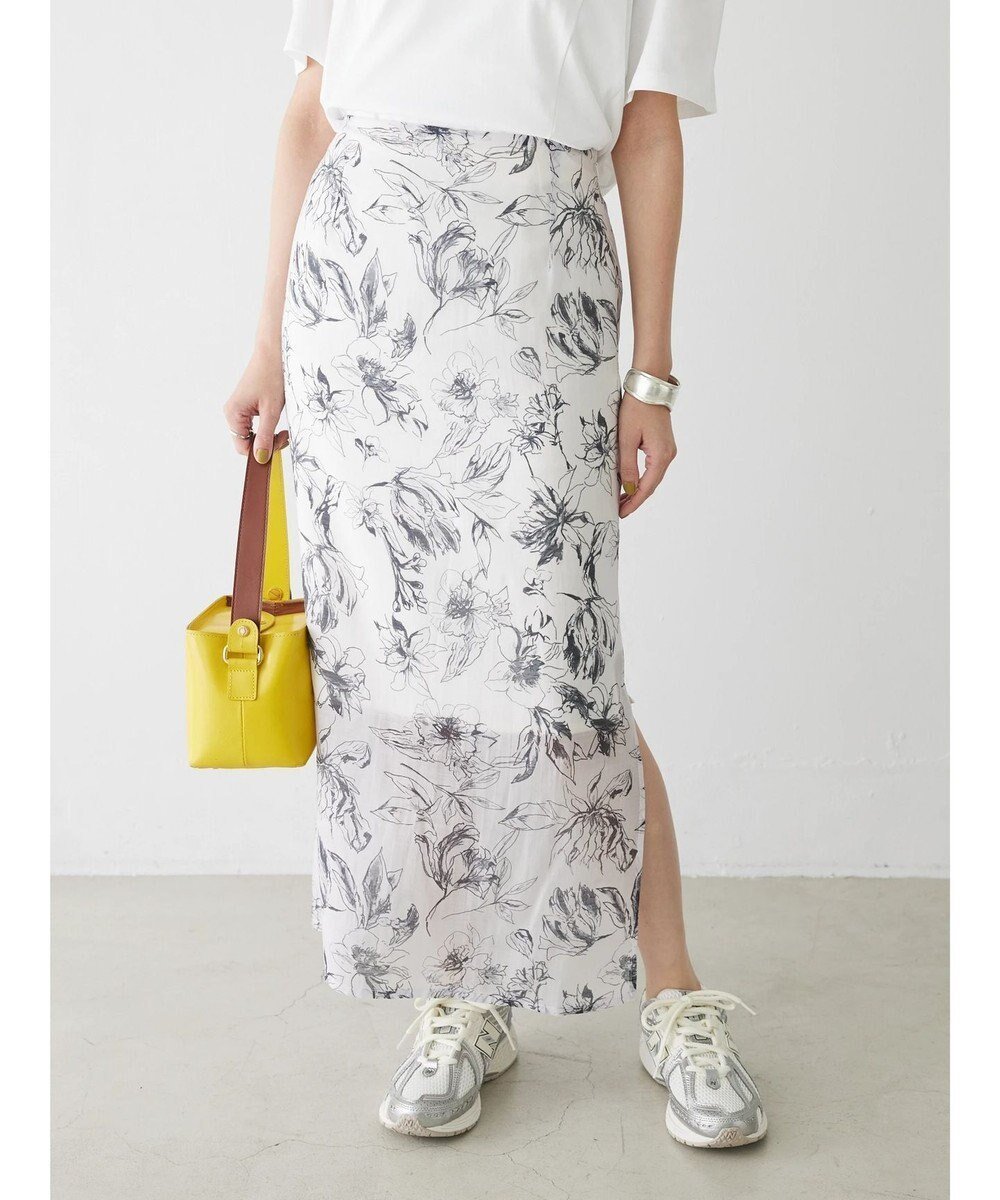 【グリーンパークス/Green Parks】のモノトーンフラワータイトスカート 人気、トレンドファッション・服の通販 founy(ファニー) 　ファッション　Fashion　レディースファッション　Fashion for Women　スカート　Skirts　エレガント 上品　Elegant　シアー　Sheer, See-Through　タイトスカート　Pencil Skirt, Tight Skirt　トレンド　Trend, Trending Now　フラワー　Flower, Floral　プリント　Print, Printed Pattern　ポケット　Pocket, Pocket Detail　モノトーン　Monotone, Black and White　夏　Summer　春　Spring　S/S・春夏　SS, Spring/Summer, Warm Season　 other-1|ID: prp329100004631272 ipo3291000000034249266