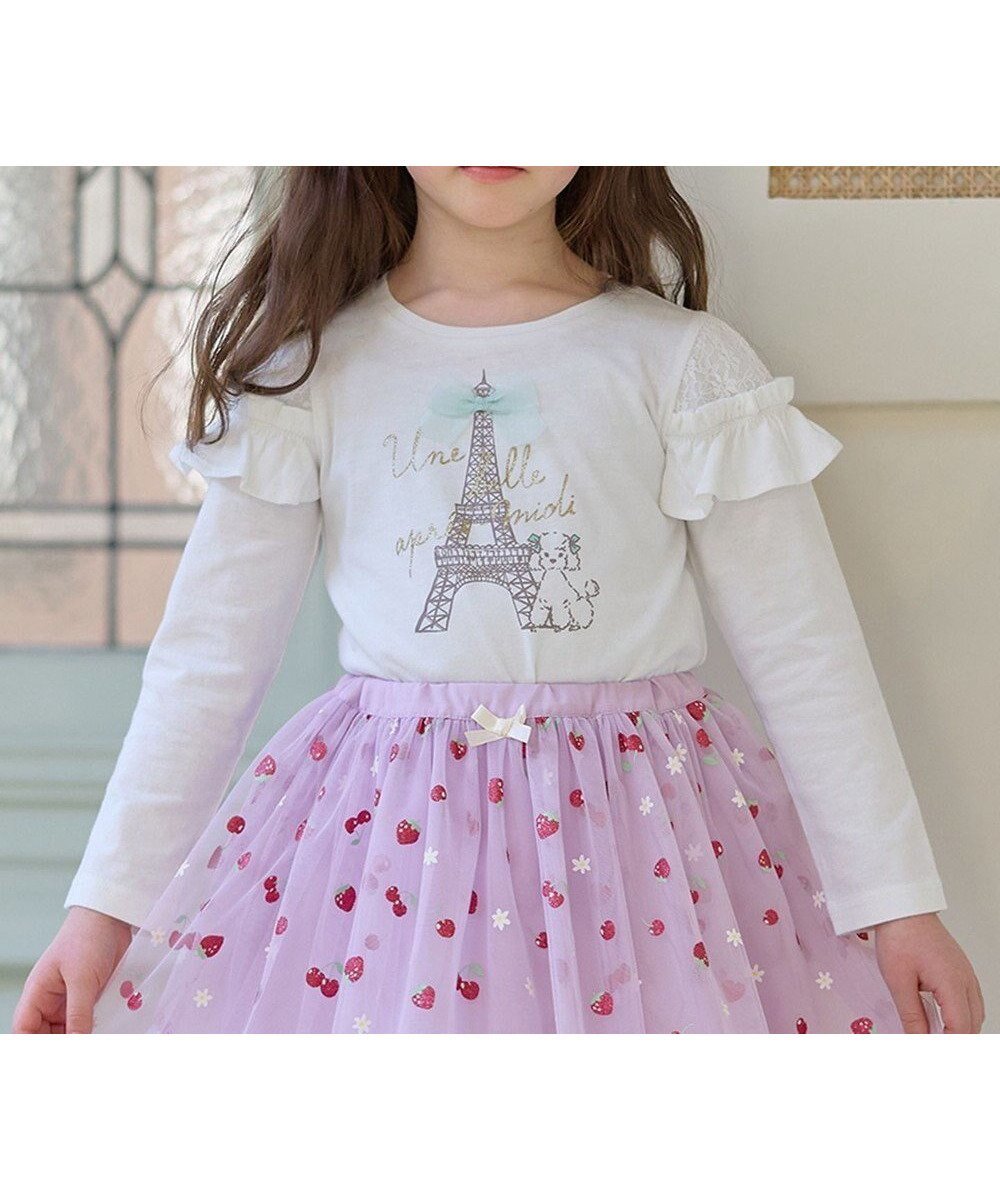 【エニィ/ANY / KIDS】のフレンチモチーフ 長袖 Tシャツ インテリア・キッズ・メンズ・レディースファッション・服の通販 founy(ファニー) 　ファッション　Fashion　キッズファッション　Fashion for Kids　トップス・カットソー　Cut & Sew Tops　おすすめ　Recommended / Our Picks　イラスト　Illustration　オーガンジー　Organza Fabric　カットソー　Cut and Sewn Top　シンプル　Simple, Minimal　フリル　Frill, Ruffle　フレンチ　French, French Style　ポケット　Pocket, Pocket Detail　モチーフ　Motif, Design Theme　リボン　Ribbon, Bow　レース　Lace, Lace Fabric　ロング　Long, Long-Length　夏　Summer　春　Spring　S/S・春夏　SS, Spring/Summer, Warm Season　長袖　Long Sleeve, Full Sleeve　エクリュ|ID: prp329100004631718 ipo3291000000035126239