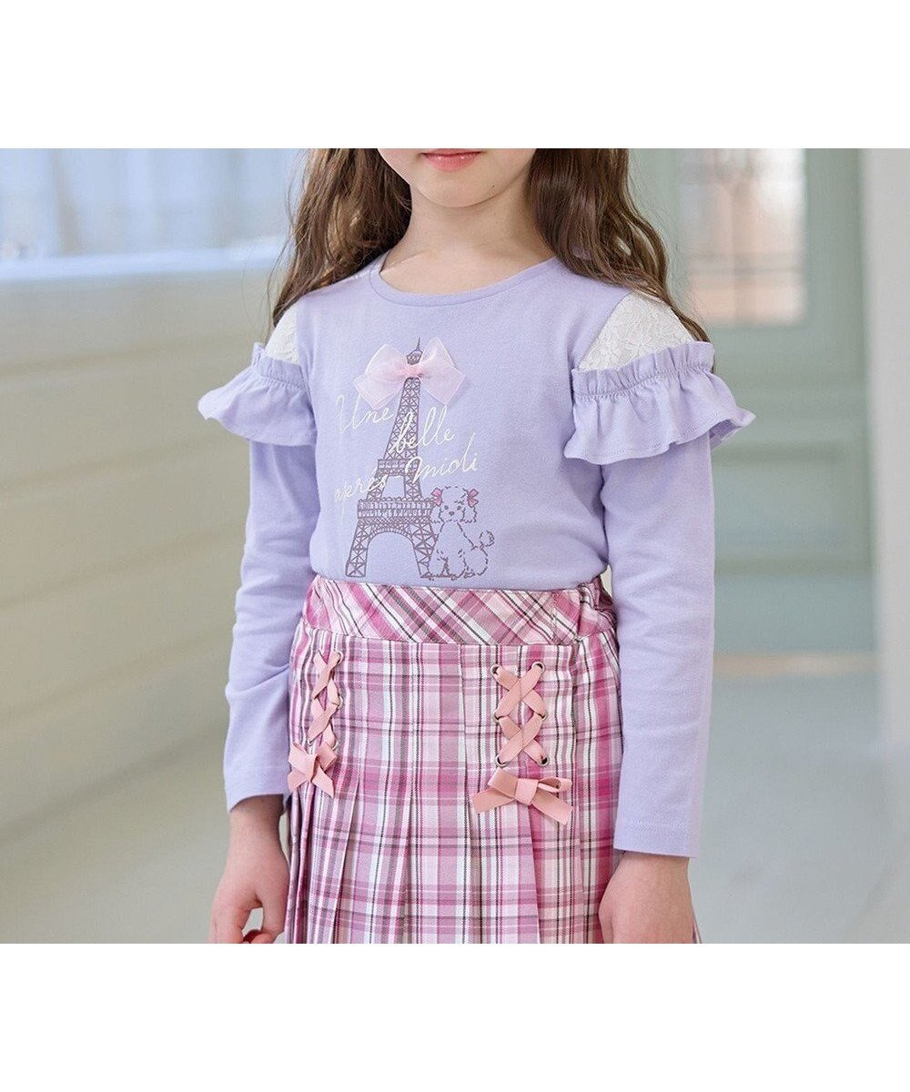 【エニィ/ANY / KIDS】のフレンチモチーフ 長袖 Tシャツ インテリア・キッズ・メンズ・レディースファッション・服の通販 founy(ファニー) 　ファッション　Fashion　キッズファッション　Fashion for Kids　トップス・カットソー　Cut & Sew Tops　おすすめ　Recommended / Our Picks　イラスト　Illustration　オーガンジー　Organza Fabric　カットソー　Cut and Sewn Top　シンプル　Simple, Minimal　フリル　Frill, Ruffle　フレンチ　French, French Style　ポケット　Pocket, Pocket Detail　モチーフ　Motif, Design Theme　リボン　Ribbon, Bow　レース　Lace, Lace Fabric　ロング　Long, Long-Length　夏　Summer　春　Spring　S/S・春夏　SS, Spring/Summer, Warm Season　長袖　Long Sleeve, Full Sleeve　サックスブルー|ID: prp329100004631718 ipo3291000000035126240