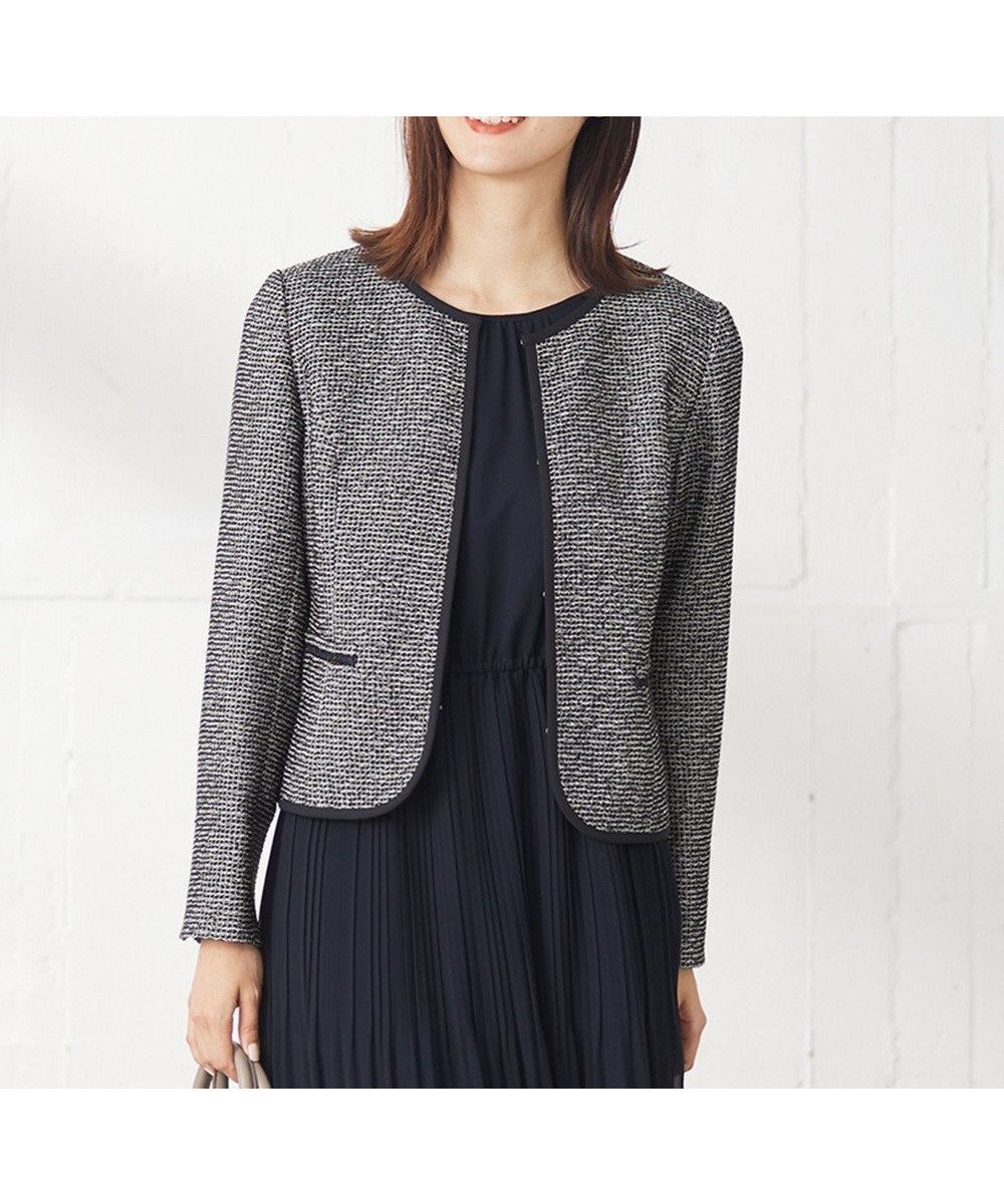 【エニィ スィス/any SiS】のシャイニーストレッチツイード ジャケット インテリア・キッズ・メンズ・レディースファッション・服の通販 founy(ファニー) 　ファッション　Fashion　レディースファッション　Fashion for Women　アウター　Coat / Outerwear Collection　レディースジャケット・軽アウター　Jackets　ノーカラージャケット / シンプル上品コーデ　Collarless Jackets　おすすめ　Recommended / Our Picks　インナー　Innerwear　コンパクト　Compact, Small Size　ジャケット　Jacket, Outerwear　ストレッチ　Stretch, Stretchy Fabric　セレモニー　Ceremony　ツイード　Twill, Twill Weave　パイピング　Piping, Trim Design　フェミニン　Feminine, Girly　ブレード　Braid, Decorative Trim　ポケット　Pocket, Pocket Detail　ミックス　Mix, Mixed Style　エレガント 上品　Elegant　A/W・秋冬　Autumn/Winter　羽織　Haori, Light Jacket　ビジネス 仕事 通勤　Business / Work / Commuting　シャンブレーネイビー|ID: prp329100004631743 ipo3291000000033854900
