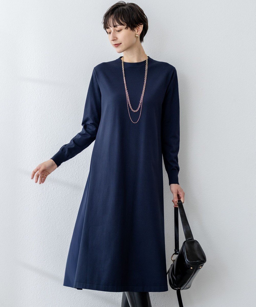 【23区/NIJYUSANKU】の【洗える/吊り干しOK】ヴィスコースストレッチ バックデザイン ニットワンピース インテリア・キッズ・メンズ・レディースファッション・服の通販 founy(ファニー) 　ファッション　Fashion　レディースファッション　Fashion for Women　ワンピース　Dresses　ニットワンピース　Knit Dresses　アクセサリー　Fashion Accessories　洗える　Machine Washable　ギャザー　Gathered, Ruffled　コンビ　Combo, Combination Style　軽量　Lightweight, Ultra Light　シルク　Silk, 100% Silk　シンプル　Simple, Minimal　ストレッチ　Stretch, Stretchy Fabric　ドレープ　Drape, Draping Fabric　人気　Popular, Best Seller　フロント　Front, Front Design　ヨーク　Yoke, Yoke Design　A/W・秋冬　Autumn/Winter　冬　Winter / This Winter　エレガント 上品　Elegant　2025年　2025　2025-2026秋冬・A/W　Autumn/Winter 2025–26 AW25–26　ネイビー系|ID: prp329100004631881 ipo3291000000033333169