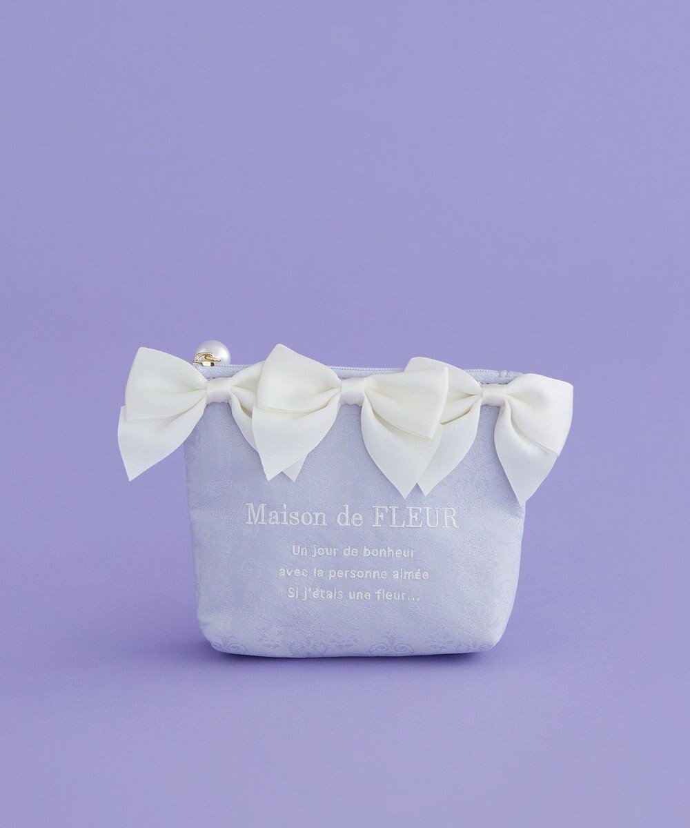 【メゾンドフルール/Maison de FLEUR】のジャカードリボンポーチ インテリア・キッズ・メンズ・レディースファッション・服の通販 founy(ファニー) 　ファッション　Fashion　レディースファッション　Fashion for Women　ミニ財布・二つ折り財布　Wallets & Card Cases　ポーチ&ミニバッグ　Pouches & Mini Bags　コンパクト　Compact, Small Size　ジャカード／ジャガード　Jacquard, Woven Pattern　パール　Pearl, Pearl Accent　フェミニン　Feminine, Girly　フォルム　Silhouette, Form　ポーチ　Pouch, Small Case　リボン　Ribbon, Bow　エレガント 上品　Elegant　財布　Wallet, Purse　Blue|ID: prp329100004631920 ipo3291000000033333411