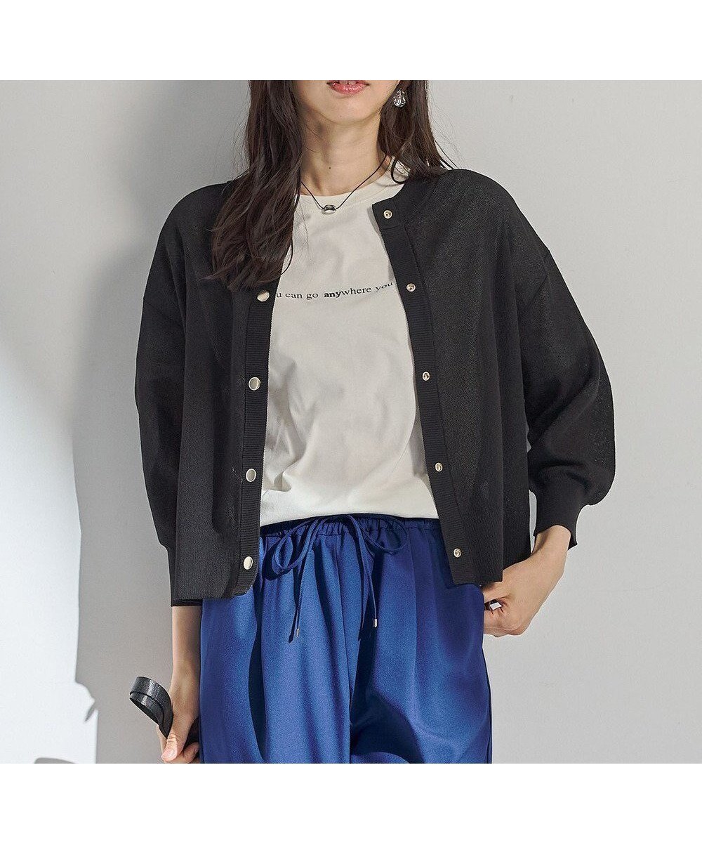 【エニー/ANY】のシアーニットショートカーディガン インテリア・キッズ・メンズ・レディースファッション・服の通販 founy(ファニー) 　ファッション　Fashion　レディースファッション　Fashion for Women　トップス・カットソー　Cut & Sew Tops　ニット　Knit Tops & Sweaters　カーディガン・羽織り　Layered Style Cardigans　インナー　Innerwear　カーディガン　Cardigan, Knitwear　シアー　Sheer, See-Through　ショート　Short, Short Length　タンク　Tank Top, Sleeveless Top　トレンド　Trend, Trending Now　ドット　Polka Dot, Dot Pattern　バランス　Balance, Style Balance　エレガント 上品　Elegant　夏　Summer　春　Spring　S/S・春夏　SS, Spring/Summer, Warm Season　軽量　Lightweight, Ultra Light　ブラック|ID: prp329100004632028 ipo3291000000033334125