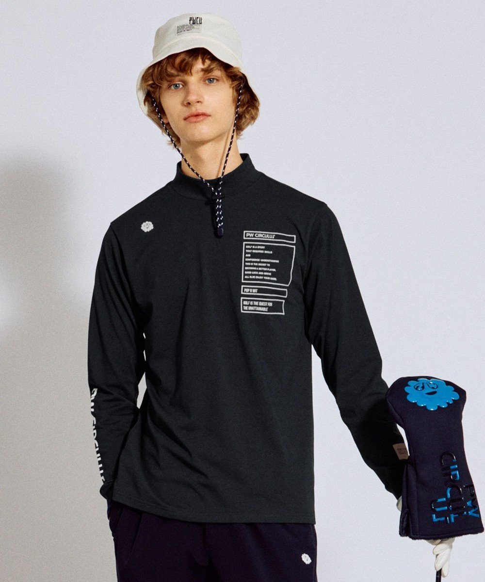 【ピーダブリュサーキュラス/PW CIRCULUS / MEN】の【吸水速乾 / UV遮蔽率99.5% UVカット / ストレッチ】【MEN】ロングスリーブモックT ゴルフ インテリア・キッズ・メンズ・レディースファッション・服の通販 founy(ファニー) 　ファッション　Fashion　メンズファッション　Fashion for Men　トップス・カットソー　Cut & Sew Tops　メンズシャツ　Shirts　秋　Autumn　カットソー　Cut and Sewn Top　吸水　Absorbent, Quick-Dry　シンプル　Simple, Minimal　ストレッチ　Stretch, Stretchy Fabric　プリント　Print, Printed Pattern　モノトーン　Monotone, Black and White　ロング　Long, Long-Length　A/W・秋冬　Autumn/Winter　夏　Summer　ゴルフ　Golf　2025年　2025　2025-2026秋冬・A/W　Autumn/Winter 2025–26 AW25–26　ブラック系|ID: prp329100004632970 ipo3291000000033440162