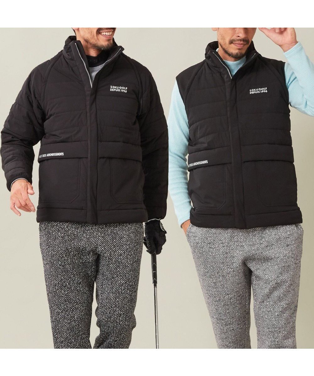 【23区 ゴルフ/23区GOLF / MEN】の【MEN】【防風/撥水/ストレッチ】【袖取り外しで2WAY】キルティング ブルゾン インテリア・キッズ・メンズ・レディースファッション・服の通販 founy(ファニー) 　ファッション　Fashion　メンズファッション　Fashion for Men　アウター　Men's Coats Outerwear　ブルゾンジャケット / カジュアルアウター　Bomber Jackets & Blousons　アウトドア　Outdoor Clothing　キルティング　Quilted, Quilting　グラフィック　Graphic, Graphic Design　今季　This Season, Current Season　ジャケット　Jacket, Outerwear　ストレッチ　Stretch, Stretchy Fabric　スポーティ　Sporty, Casual Athletic　タフタ　Taffeta, Structured Fabric　ブルゾン　Blouson, Bomber Jacket　ベスト　Vest, Waistcoat　ポケット　Pocket, Pocket Detail　冬　Winter / This Winter　A/W・秋冬　Autumn/Winter　旅行　Travel　ブラック系|ID: prp329100004633635 ipo3291000000033357022