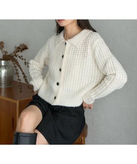 【アースミュージックアンドエコロジー/earth music&ecology】の格子編み襟付きニットカーディガン 人気、トレンドファッション・服の通販 founy(ファニー) ファッション Fashion レディースファッション Fashion for Women トップス・カットソー Cut & Sew Tops ニット Knit Tops & Sweaters カーディガン・羽織り Layered Style Cardigans カーディガン Cardigan, Knitwear ショート Short, Short Length トレンド Trend, Trending Now ポケット Pocket, Pocket Detail 再入荷 Restock / Back in Stock A/W・秋冬 Autumn/Winter |ID:prp329100004633711