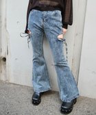 【ウィゴー/WEGO】のカットアウトリボンストレッチデニムフレアパンツ デニム中濃加工色|ID: prp329100004633776 ipo3291000000033359465
