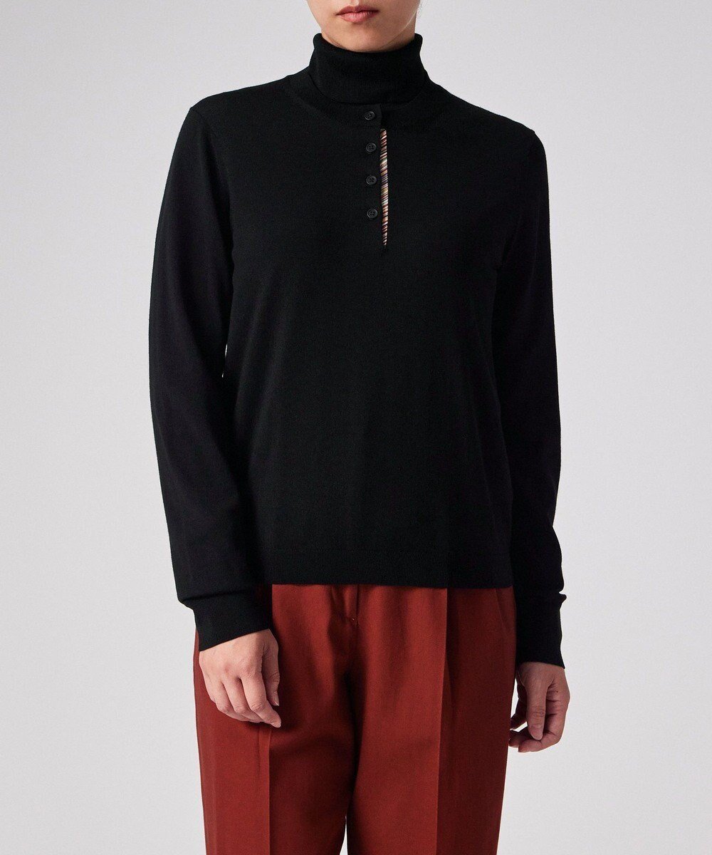 【ポール スミス/Paul Smith】の【洗える】ドレープウール ストライプ ヘンリーネック ニット インテリア・キッズ・メンズ・レディースファッション・服の通販 founy(ファニー) 　ファッション　Fashion　レディースファッション　Fashion for Women　トップス・カットソー　Cut & Sew Tops　ニット　Knit Tops & Sweaters　おすすめ　Recommended / Our Picks　シンプル　Simple, Minimal　ストライプ　Stripe, Striped Pattern　セーター　Sweater, Knitwear　リラックス　Relax, Relaxed Fit　エレガント 上品　Elegant　夏　Summer　S/S・春夏　SS, Spring/Summer, Warm Season　洗える　Machine Washable　A/W・秋冬　Autumn/Winter　ブラック|ID: prp329100004634394 ipo3291000000033634940