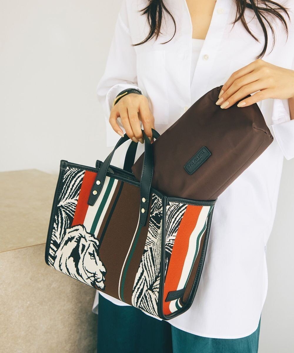 【トプカピ/TOPKAPI】の【TREASURE TOPKAPI】ニットジャガード ライオン柄 2way ミニ トートバッグ インテリア・キッズ・メンズ・レディースファッション・服の通販 founy(ファニー) 　ファッション　Fashion　レディースファッション　Fashion for Women　トップス・カットソー　Cut & Sew Tops　ニット　Knit Tops & Sweaters　コンパクト　Compact, Small Size　ショルダー　Shoulder, Shoulder Strap　パイピング　Piping, Trim Design　ポーチ　Pouch, Small Case　財布　Wallet, Purse　ブラック|ID: prp329100004634430 ipo3291000000033366899