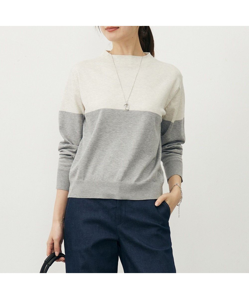 【ジェイ プレス/J.PRESS】のVis/Peスパーク カラーブロッキング ニット インテリア・キッズ・メンズ・レディースファッション・服の通販 founy(ファニー) 　ファッション　Fashion　レディースファッション　Fashion for Women　トップス・カットソー　Cut & Sew Tops　ニット　Knit Tops & Sweaters　セーター　Sweater, Knitwear　ドレープ　Drape, Draping Fabric　ブロッキング　Color Blocking, Panel Design　ベーシック　Basic, Essential　モックネック　Mock Neck, Short Turtleneck　エレガント 上品　Elegant　A/W・秋冬　Autumn/Winter　オートミール×トップグレー系|ID: prp329100004634460 ipo3291000000033367134