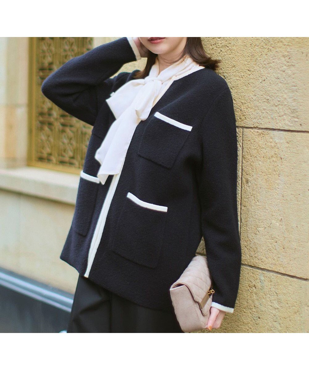 【23区/NIJYUSANKU】の【洗える】ミニブークレニット バイカラー ジャケット 人気、トレンドファッション・服の通販 founy(ファニー) 　ファッション　Fashion　レディースファッション　Fashion for Women　アウター　Coat / Outerwear Collection　レディースジャケット・軽アウター　Jackets　インナー　Innerwear　洗える　Machine Washable　コーディガン　Coatigan, Knit Coat　ジャケット　Jacket, Outerwear　ストレッチ　Stretch, Stretchy Fabric　ロング　Long, Long-Length　A/W・秋冬　Autumn/Winter　冬　Winter / This Winter　エレガント 上品　Elegant　2025年　2025　2025-2026秋冬・A/W　Autumn/Winter 2025–26 AW25–26　 other-1|ID: prp329100004634492 ipo3291000000034726055