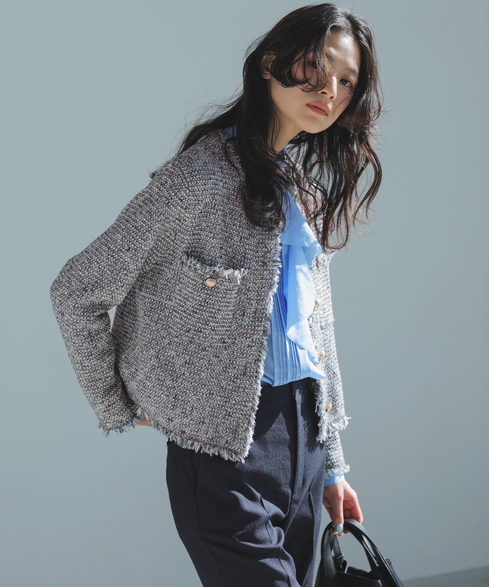 【23区/NIJYUSANKU】の【見上愛さん着用/新色追加/VERY掲載】ツイード ニット ジャケット インテリア・キッズ・メンズ・レディースファッション・服の通販 founy(ファニー) 　雑誌掲載アイテム　Magazine Picks & Fashion Features　ファッション雑誌　Fashion Magazines　ヴェリィ　VERY　グロー　GLOW　ファッション　Fashion　レディースファッション　Fashion for Women　アウター　Coat / Outerwear Collection　レディースジャケット・軽アウター　Jackets　ノーカラージャケット / シンプル上品コーデ　Collarless Jackets　オレンジ　Orange　春　Spring　11月号　November Issue　3月号　March Issue　シルク　Silk, 100% Silk　ジャケット　Jacket, Outerwear　雑誌　Magazine, Fashion Magazine　ツイード　Twill, Twill Weave　ネップ　Nepp, Slub Yarn　フリンジ　Fringe, Tassel　ポケット　Pocket, Pocket Detail　ミックス　Mix, Mixed Style　A/W・秋冬　Autumn/Winter　S/S・春夏　SS, Spring/Summer, Warm Season　夏　Summer　エレガント 上品　Elegant　入学式　Entrance Ceremony　ライトグレーミックス|ID: prp329100004634495 ipo3291000000036532917