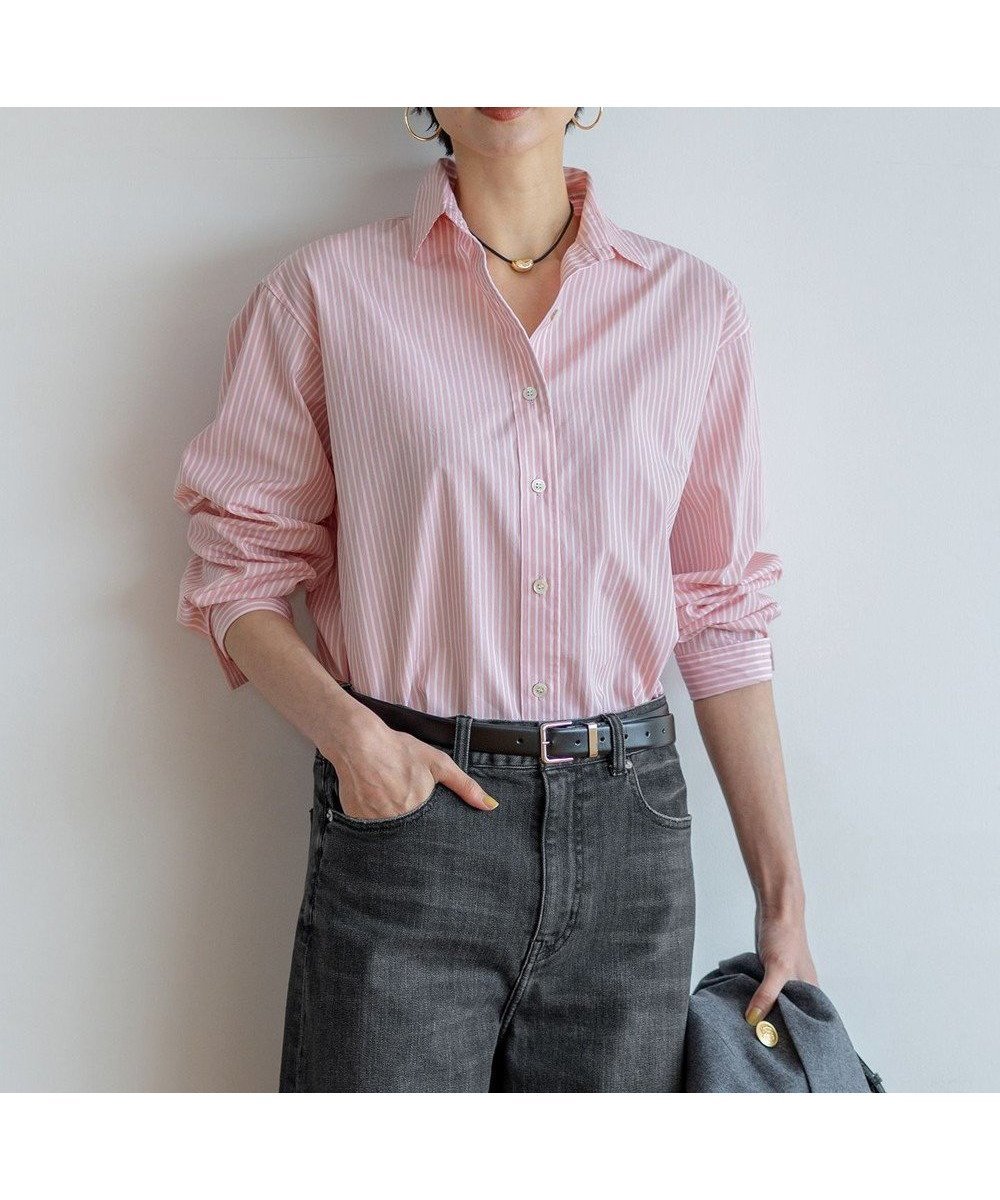 【23区/NIJYUSANKU】の【見上愛さん着用/洗える】CANCLINI ベーシック シャツ インテリア・キッズ・メンズ・レディースファッション・服の通販 founy(ファニー) 　ファッション　Fashion　レディースファッション　Fashion for Women　トップス・カットソー　Cut & Sew Tops　シャツ・ブラウス・オフィスカジュアル　Elegant Blouses & Button-Ups　イタリア　Italy　インナー　Innerwear　インポート　Imported Fashion　エレガント 上品　Elegant　洗える　Machine Washable　クラシック　Classic, Timeless Style　シンプル　Simple, Minimal　スタイリッシュ　Stylish, Fashionable　ストライプ　Stripe, Striped Pattern　スリーブ　Sleeve, Long Sleeve / Short Sleeve　ツイル　Twist, Twisted Detail　デニム　Denim, Jeans Material　トレンド　Trend, Trending Now　定番　Standard, Basic Item　ハーフ　Half, Half-Length　ベーシック　Basic, Essential　メンズ　Men's, Menswear　無地　Plain, Solid Color　ロング　Long, Long-Length　A/W・秋冬　Autumn/Winter　おすすめ　Recommended / Our Picks　2025年　2025　2025-2026秋冬・A/W　Autumn/Winter 2025–26 AW25–26　ピンクストライプ|ID: prp329100004634519 ipo3291000000033367517
