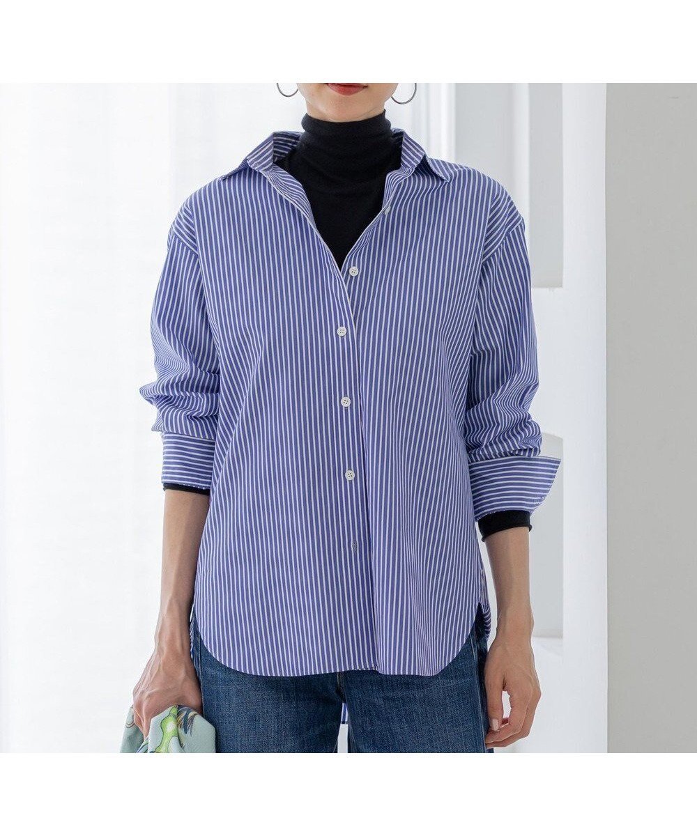 【23区/NIJYUSANKU】の【見上愛さん着用/洗える】CANCLINI ベーシック シャツ インテリア・キッズ・メンズ・レディースファッション・服の通販 founy(ファニー) 　ファッション　Fashion　レディースファッション　Fashion for Women　トップス・カットソー　Cut & Sew Tops　シャツ・ブラウス・オフィスカジュアル　Elegant Blouses & Button-Ups　イタリア　Italy　インナー　Innerwear　インポート　Imported Fashion　エレガント 上品　Elegant　洗える　Machine Washable　クラシック　Classic, Timeless Style　シンプル　Simple, Minimal　スタイリッシュ　Stylish, Fashionable　ストライプ　Stripe, Striped Pattern　スリーブ　Sleeve, Long Sleeve / Short Sleeve　ツイル　Twist, Twisted Detail　デニム　Denim, Jeans Material　トレンド　Trend, Trending Now　定番　Standard, Basic Item　ハーフ　Half, Half-Length　ベーシック　Basic, Essential　メンズ　Men's, Menswear　無地　Plain, Solid Color　ロング　Long, Long-Length　A/W・秋冬　Autumn/Winter　おすすめ　Recommended / Our Picks　2025年　2025　2025-2026秋冬・A/W　Autumn/Winter 2025–26 AW25–26　ブルーストライプ|ID: prp329100004634519 ipo3291000000033367523