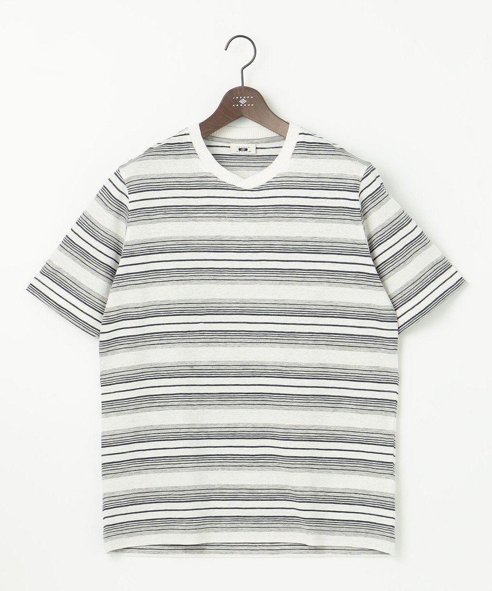 【ジョセフ アブード/JOSEPH ABBOUD / MEN】の【吸水速乾】リネンマルチボーダー Tシャツ インテリア・キッズ・メンズ・レディースファッション・服の通販 founy(ファニー) 　ファッション　Fashion　メンズファッション　Fashion for Men　トップス・カットソー　Cut & Sew Tops　メンズシャツ　Shirts　春　Spring　カットソー　Cut and Sewn Top　吸水　Absorbent, Quick-Dry　フランス　France, French　ボーダー　Border, Stripe　メランジ　Melange, Mixed Yarn　ランダム　Random, Irregular　リネン　Linen, Linen Fabric　S/S・春夏　SS, Spring/Summer, Warm Season　夏　Summer　ホワイト系2|ID: prp329100004634717 ipo3291000000033590772