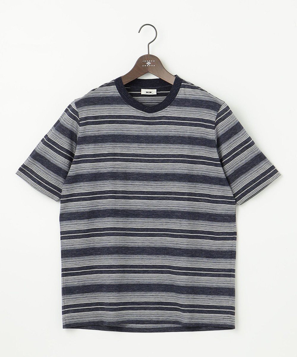 【ジョセフ アブード/JOSEPH ABBOUD / MEN】の【吸水速乾】リネンマルチボーダー Tシャツ インテリア・キッズ・メンズ・レディースファッション・服の通販 founy(ファニー) 　ファッション　Fashion　メンズファッション　Fashion for Men　トップス・カットソー　Cut & Sew Tops　メンズシャツ　Shirts　春　Spring　カットソー　Cut and Sewn Top　吸水　Absorbent, Quick-Dry　フランス　France, French　ボーダー　Border, Stripe　メランジ　Melange, Mixed Yarn　ランダム　Random, Irregular　リネン　Linen, Linen Fabric　S/S・春夏　SS, Spring/Summer, Warm Season　夏　Summer　ネイビー系2|ID: prp329100004634717 ipo3291000000033590773