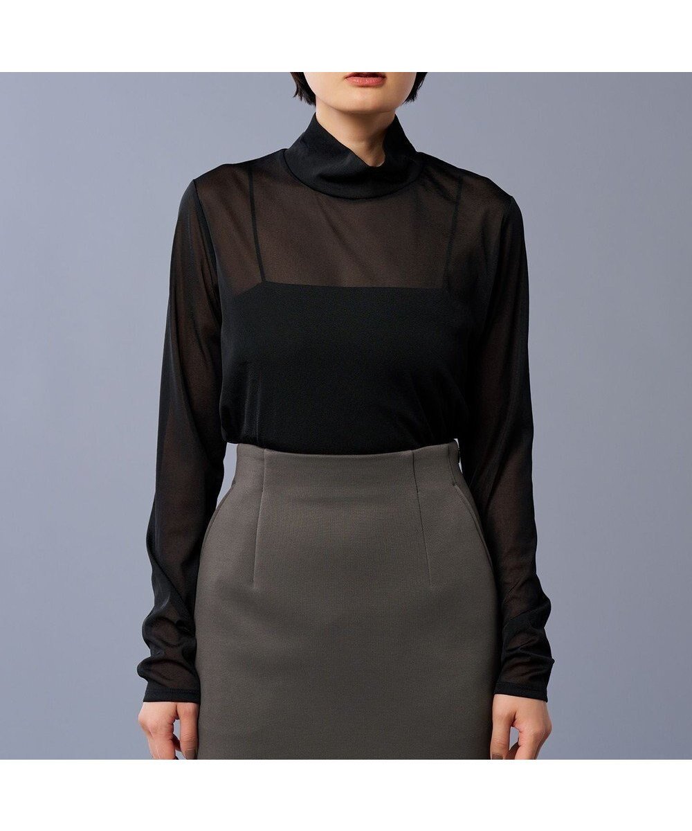 【アンクレイヴ/uncrave】のトリコットシフォン ハイネック カットソー(uncrave STANDARD) インテリア・キッズ・メンズ・レディースファッション・服の通販 founy(ファニー) 　ファッション　Fashion　レディースファッション　Fashion for Women　トップス・カットソー　Cut & Sew Tops　シャツ・ブラウス・オフィスカジュアル　Elegant Blouses & Button-Ups　ロングTシャツ・Tシャツ　Longline T-Shirts & Tees　カットソー・ベーシックTシャツ　Cut-and-Sewn Tops / Stretch Tees & Basics　インナー　Innerwear　秋　Autumn　カットソー　Cut and Sewn Top　今季　This Season, Current Season　シフォン　Chiffon, Lightweight Fabric　ジャケット　Jacket, Outerwear　ストレッチ　Stretch, Stretchy Fabric　雑誌　Magazine, Fashion Magazine　ハイネック　High Neck, Mock Neck　ビスチェ　Bustier, Corset Top　冬　Winter / This Winter　A/W・秋冬　Autumn/Winter　S/S・春夏　SS, Spring/Summer, Warm Season　再入荷　Restock / Back in Stock　夏　Summer　エレガント 上品　Elegant　ブラック|ID: prp329100004634745 ipo3291000000033370946