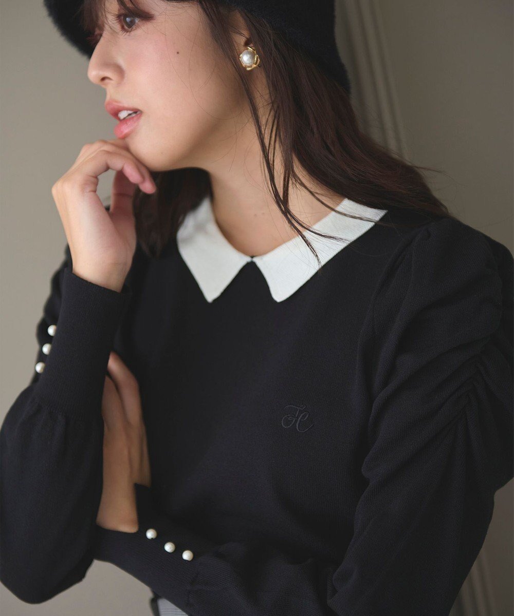 【フェルゥ/Feroux】の配色襟パワショル ニット 人気、トレンドファッション・服の通販 founy(ファニー) 　ファッション　Fashion　レディースファッション　Fashion for Women　トップス・カットソー　Cut & Sew Tops　ニット　Knit Tops & Sweaters　おすすめ　Recommended / Our Picks　ギャザー　Gathered, Ruffled　セーター　Sweater, Knitwear　タイトスカート　Pencil Skirt, Tight Skirt　ダウン　Down, Puffer　デニム　Denim, Jeans Material　パール　Pearl, Pearl Accent　フェミニン　Feminine, Girly　フレア　Flare, Flared　ワンポイント　One Point, Statement Accent　夏　Summer　定番　Standard, Basic Item　A/W・秋冬　Autumn/Winter　 other-1|ID: prp329100004634756 ipo3291000000034484650