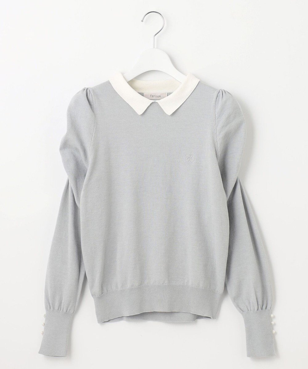 【フェルゥ/Feroux】の配色襟パワショル ニット インテリア・キッズ・メンズ・レディースファッション・服の通販 founy(ファニー) 　ファッション　Fashion　レディースファッション　Fashion for Women　トップス・カットソー　Cut & Sew Tops　ニット　Knit Tops & Sweaters　おすすめ　Recommended / Our Picks　ギャザー　Gathered, Ruffled　セーター　Sweater, Knitwear　タイトスカート　Pencil Skirt, Tight Skirt　ダウン　Down, Puffer　デニム　Denim, Jeans Material　パール　Pearl, Pearl Accent　フェミニン　Feminine, Girly　フレア　Flare, Flared　ワンポイント　One Point, Statement Accent　夏　Summer　定番　Standard, Basic Item　A/W・秋冬　Autumn/Winter　ライトグリーン系|ID: prp329100004634756 ipo3291000000034484653