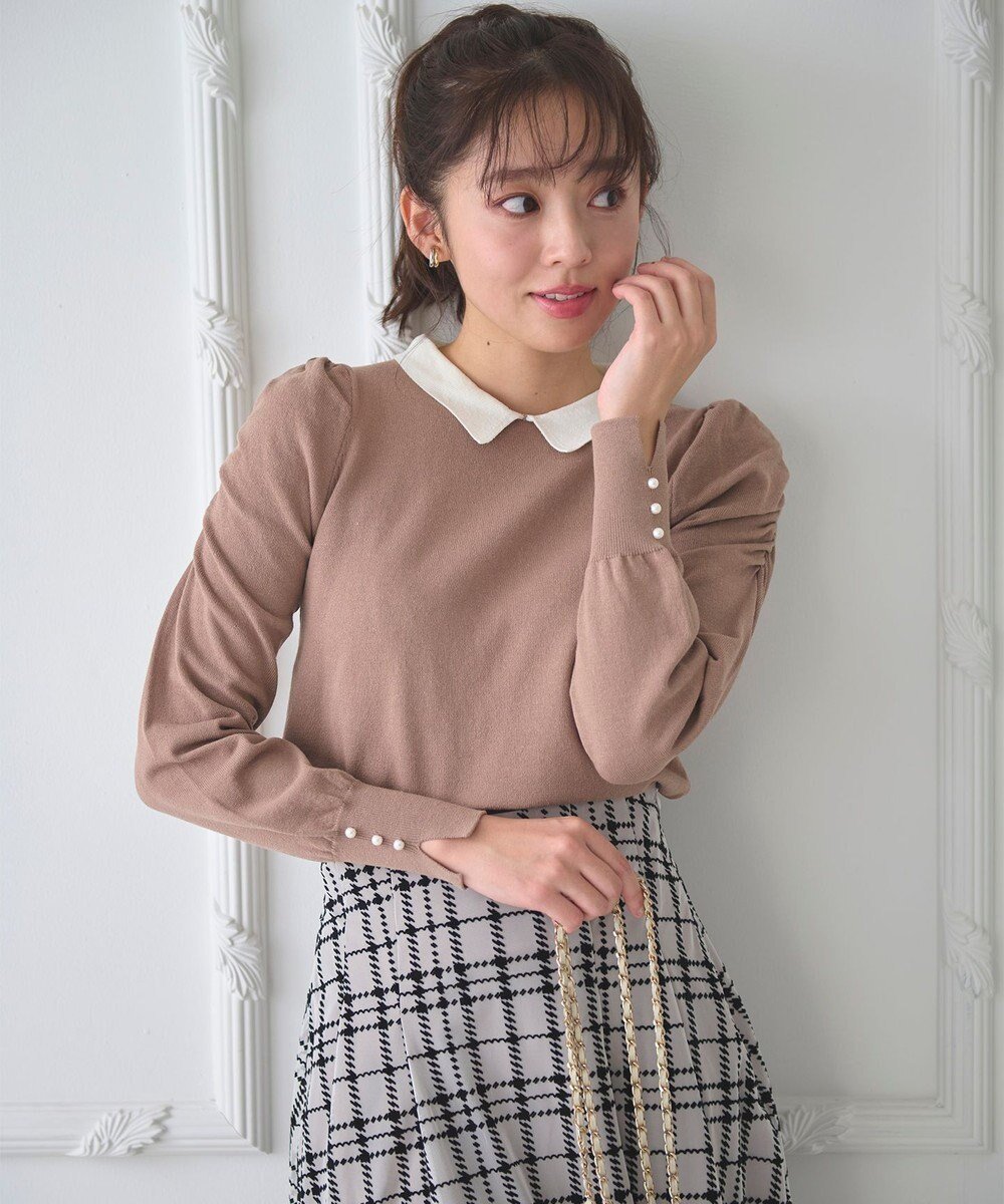 【フェルゥ/Feroux】の配色襟パワショル ニット 人気、トレンドファッション・服の通販 founy(ファニー) 　ファッション　Fashion　レディースファッション　Fashion for Women　トップス・カットソー　Cut & Sew Tops　ニット　Knit Tops & Sweaters　おすすめ　Recommended / Our Picks　ギャザー　Gathered, Ruffled　セーター　Sweater, Knitwear　タイトスカート　Pencil Skirt, Tight Skirt　ダウン　Down, Puffer　デニム　Denim, Jeans Material　パール　Pearl, Pearl Accent　フェミニン　Feminine, Girly　フレア　Flare, Flared　ワンポイント　One Point, Statement Accent　夏　Summer　定番　Standard, Basic Item　A/W・秋冬　Autumn/Winter　 other-1|ID: prp329100004634756 ipo3291000000034941572