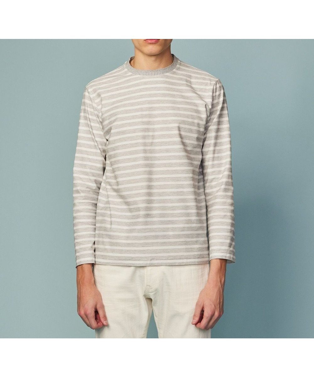 【ジョセフ アブード/JOSEPH ABBOUD / MEN】の【オーガニックコットン使用】インレーボーダー Tシャツ インテリア・キッズ・メンズ・レディースファッション・服の通販 founy(ファニー) 　ファッション　Fashion　メンズファッション　Fashion for Men　トップス・カットソー　Cut & Sew Tops　メンズシャツ　Shirts　インナー　Innerwear　オーガニック　Organic Cotton　カットソー　Cut and Sewn Top　ジャケット　Jacket, Outerwear　ボーダー　Border, Stripe　エレガント 上品　Elegant　夏　Summer　春　Spring　S/S・春夏　SS, Spring/Summer, Warm Season　ライトグレー系2|ID: prp329100004635439 ipo3291000000033463262