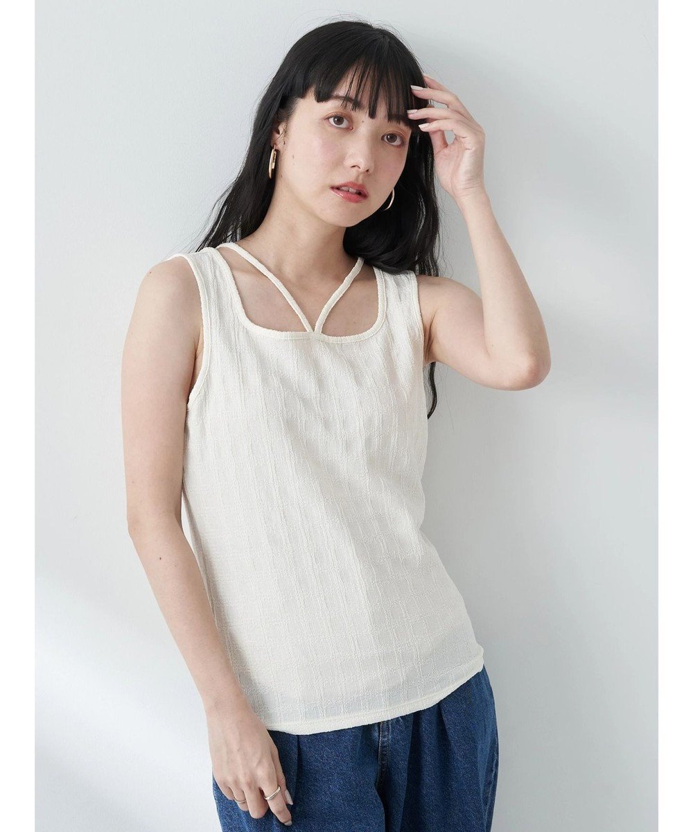 【アースミュージックアンドエコロジー/earth music&ecology】の前後2wayタンクトップ インテリア・キッズ・メンズ・レディースファッション・服の通販 founy(ファニー) 　ファッション　Fashion　レディースファッション　Fashion for Women　トップス・カットソー　Cut & Sew Tops　インナー　Innerwear　シンプル　Simple, Minimal　タンク　Tank Top, Sleeveless Top　チェック　Check, Plaid, Tartan　ポケット　Pocket, Pocket Detail　ラップ　Wrap, Wrap Design　夏　Summer　春　Spring　S/S・春夏　SS, Spring/Summer, Warm Season　Off White|ID: prp329100004635485 ipo3291000000033689452