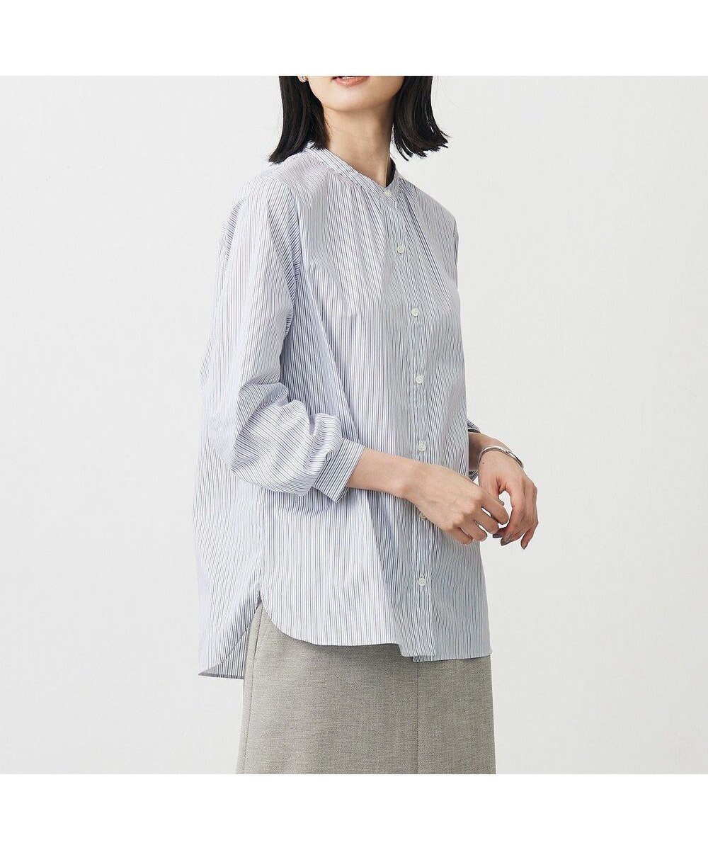 【ジェイ プレス/J.PRESS】のBEZ ドビーストライプ バンドカラー ブラウス 人気、トレンドファッション・服の通販 founy(ファニー) 　ファッション　Fashion　レディースファッション　Fashion for Women　トップス・カットソー　Cut & Sew Tops　シャツ・ブラウス・オフィスカジュアル　Elegant Blouses & Button-Ups　ギャザー　Gathered, Ruffled　ストライプ　Stripe, Striped Pattern　チュニック　Tunic, Long Top　パープル　Purple, Violet　A/W・秋冬　Autumn/Winter　S/S・春夏　SS, Spring/Summer, Warm Season　夏　Summer　 other-1|ID: prp329100004635499 ipo3291000000034189542