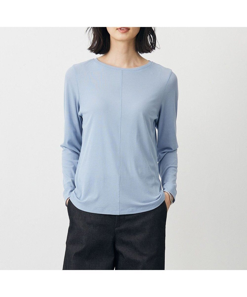 【ジェイ プレス/J.PRESS】の【WEB限定】シアーストレッチフライス クルーネック シアー カットソー インテリア・キッズ・メンズ・レディースファッション・服の通販 founy(ファニー) 　ファッション　Fashion　レディースファッション　Fashion for Women　トップス・カットソー　Cut & Sew Tops　シャツ・ブラウス・オフィスカジュアル　Elegant Blouses & Button-Ups　ロングTシャツ・Tシャツ　Longline T-Shirts & Tees　カットソー・ベーシックTシャツ　Cut-and-Sewn Tops / Stretch Tees & Basics　インナー　Innerwear　カットソー　Cut and Sewn Top　シアー　Sheer, See-Through　シンプル　Simple, Minimal　バランス　Balance, Style Balance　フロント　Front, Front Design　エレガント 上品　Elegant　夏　Summer　日本製　Made In Japan　S/S・春夏　SS, Spring/Summer, Warm Season　A/W・秋冬　Autumn/Winter　【WEB限定】サックス系|ID: prp329100004636820 ipo3291000000033408510