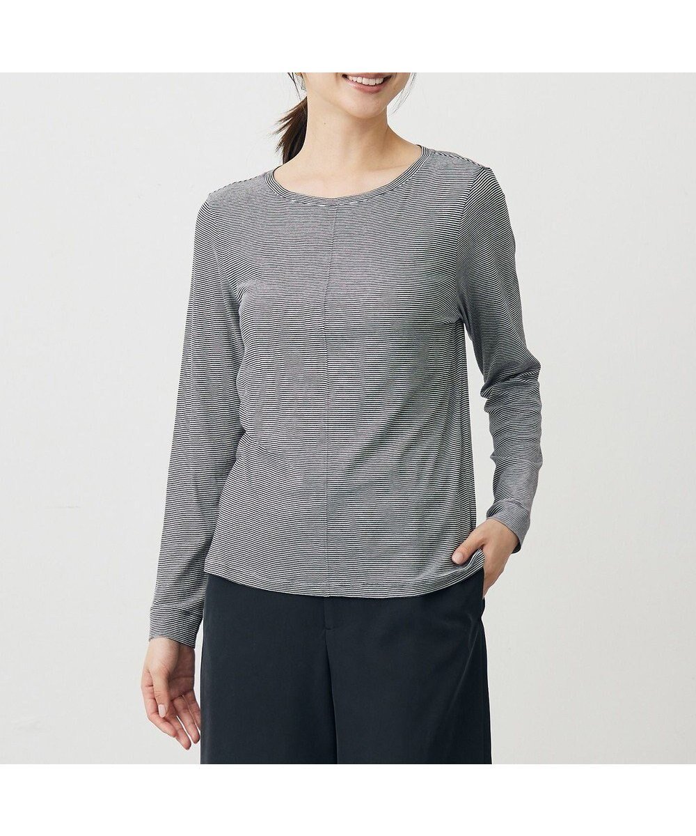 【ジェイ プレス/J.PRESS】の【WEB限定】シアーストレッチフライス クルーネック シアー カットソー インテリア・キッズ・メンズ・レディースファッション・服の通販 founy(ファニー) 　ファッション　Fashion　レディースファッション　Fashion for Women　トップス・カットソー　Cut & Sew Tops　シャツ・ブラウス・オフィスカジュアル　Elegant Blouses & Button-Ups　ロングTシャツ・Tシャツ　Longline T-Shirts & Tees　カットソー・ベーシックTシャツ　Cut-and-Sewn Tops / Stretch Tees & Basics　インナー　Innerwear　カットソー　Cut and Sewn Top　シアー　Sheer, See-Through　シンプル　Simple, Minimal　バランス　Balance, Style Balance　フロント　Front, Front Design　エレガント 上品　Elegant　夏　Summer　日本製　Made In Japan　S/S・春夏　SS, Spring/Summer, Warm Season　A/W・秋冬　Autumn/Winter　【WEB限定】オフ×ブラックボーダー系|ID: prp329100004636820 ipo3291000000033408511