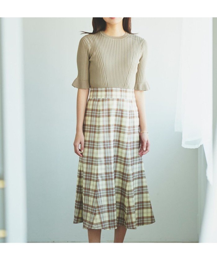 【フェルゥ/Feroux】の【洗える】ニットコンビ ワンピース インテリア・キッズ・メンズ・レディースファッション・服の通販 founy(ファニー) https://founy.com/ ファッション Fashion レディースファッション Fashion for Women ワンピース Dresses フォーマル・パーティードレス・結婚式用ドレス Elegant & Casual Dresses コンビ Combo, Combination Style チェック Check, Plaid, Tartan ドッキング Docking, Mixed Material ドレス Dress, One-Piece マーメイド Mermaid, Fishtail Silhouette レース Lace, Lace Fabric エレガント 上品 Elegant 夏 Summer 春 Spring S/S・春夏 SS, Spring/Summer, Warm Season 楽ちん Easy Fit, Comfortable 洗える Machine Washable |ID: prp329100004636860 ipo3291000000033409737