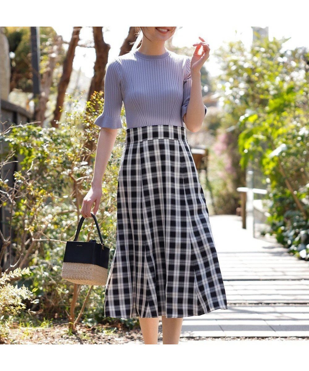【フェルゥ/Feroux】の【洗える】ニットコンビ ワンピース インテリア・キッズ・メンズ・レディースファッション・服の通販 founy(ファニー) 　ファッション　Fashion　レディースファッション　Fashion for Women　ワンピース　Dresses　フォーマル・パーティードレス・結婚式用ドレス　Elegant & Casual Dresses　コンビ　Combo, Combination Style　チェック　Check, Plaid, Tartan　ドッキング　Docking, Mixed Material　ドレス　Dress, One-Piece　マーメイド　Mermaid, Fishtail Silhouette　レース　Lace, Lace Fabric　エレガント 上品　Elegant　夏　Summer　春　Spring　S/S・春夏　SS, Spring/Summer, Warm Season　楽ちん　Easy Fit, Comfortable　洗える　Machine Washable　ブラック系2|ID: prp329100004636860 ipo3291000000033409739