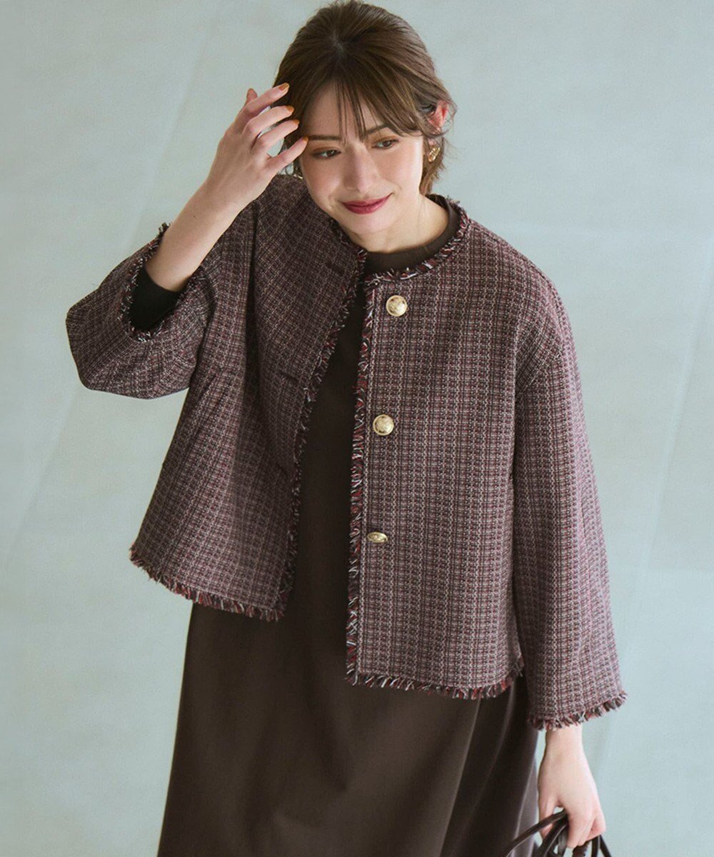 【23区/NIJYUSANKU】のツイーディーカラーミックス ノーカラー ジャケット 人気、トレンドファッション・服の通販 founy(ファニー) 　ファッション　Fashion　レディースファッション　Fashion for Women　アウター　Coat / Outerwear Collection　レディースジャケット・軽アウター　Jackets　ノーカラージャケット / シンプル上品コーデ　Collarless Jackets　2025年　2025　2025-2026秋冬・A/W　Autumn/Winter 2025–26 AW25–26　冬　Winter / This Winter　ジャケット　Jacket, Outerwear　セットアップ　Set-Up, Coordinated Outfit　チェック　Check, Plaid, Tartan　ツイード　Twill, Twill Weave　フロント　Front, Front Design　ミックス　Mix, Mixed Style　A/W・秋冬　Autumn/Winter　羽織　Haori, Light Jacket　 other-1|ID: prp329100004637541 ipo3291000000033883318