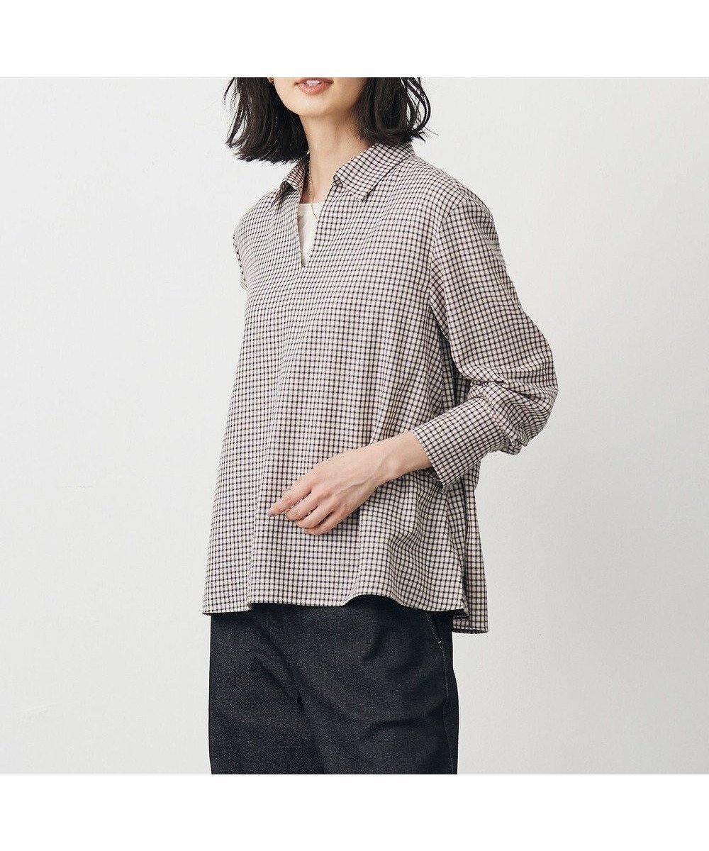 【ジェイ プレス/J.PRESS】のサイロチェック スキッパー ブラウス インテリア・キッズ・メンズ・レディースファッション・服の通販 founy(ファニー) 　ファッション　Fashion　レディースファッション　Fashion for Women　トップス・カットソー　Cut & Sew Tops　シャツ・ブラウス・オフィスカジュアル　Elegant Blouses & Button-Ups　おすすめ　Recommended / Our Picks　カットソー　Cut and Sewn Top　カフス　Cuff Design　スキッパー　Skipper, Open Collar　タートルネック　Turtleneck, High Neck　チェック　Check, Plaid, Tartan　トレンド　Trend, Trending Now　ドレープ　Drape, Draping Fabric　フレア　Flare, Flared　ワイド　Wide, Wide Fit　冬　Winter / This Winter　秋　Autumn　A/W・秋冬　Autumn/Winter　アイボリー×ネイビー×ピンク系|ID: prp329100004637626 ipo3291000000033420680