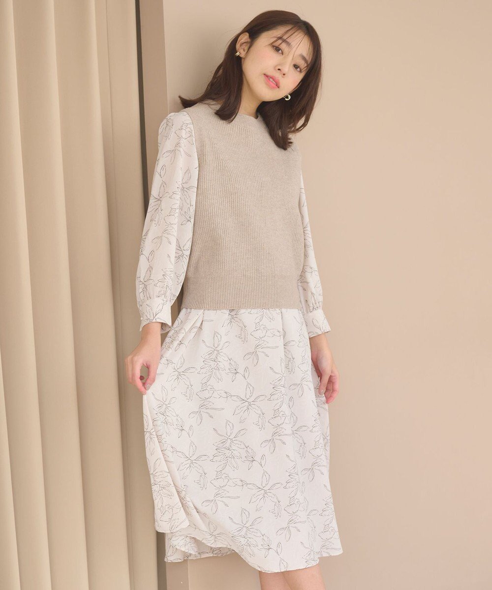 【フェルゥ/Feroux】の【セットアイテム】ニットベストセット ワンピース インテリア・キッズ・メンズ・レディースファッション・服の通販 founy(ファニー) 　ファッション　Fashion　レディースファッション　Fashion for Women　アウター　Coat / Outerwear Collection　クラシック　Classic, Timeless Style　ドット　Polka Dot, Dot Pattern　ハイネック　High Neck, Mock Neck　フラワー　Flower, Floral　ベスト　Vest, Waistcoat　モチーフ　Motif, Design Theme　人気　Popular, Best Seller　A/W・秋冬　Autumn/Winter　ベージュ系2|ID: prp329100004638370 ipo3291000000033430438